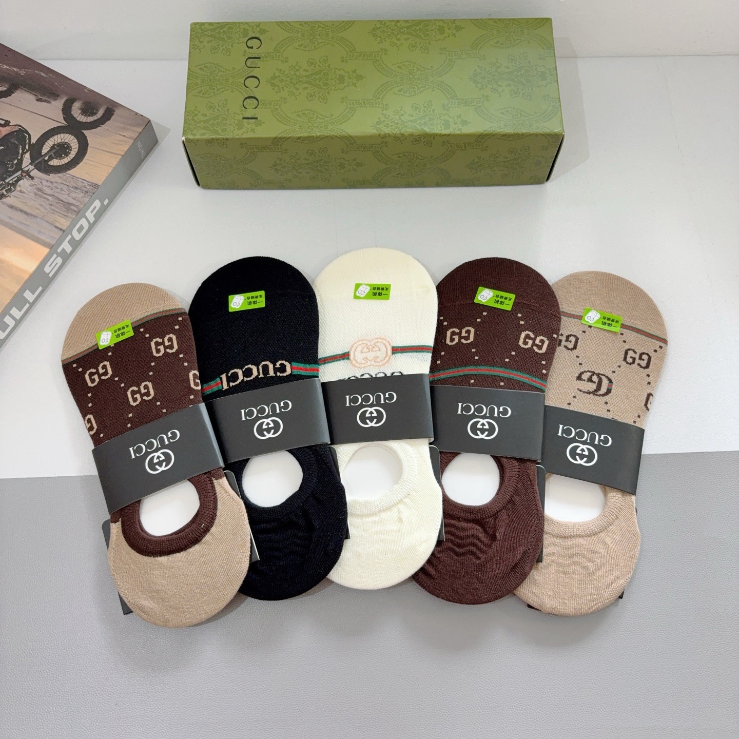 配包装（一盒5双） Gucci 古奇 ins超火爆男士短款船袜，纯棉面料，潮人必备 ，经典G家袜子 个性