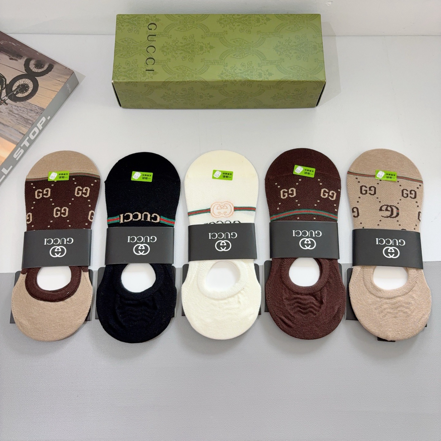 配包装（一盒5双） Gucci 古奇 ins超火爆男士短款船袜，纯棉面料，潮人必备 ，经典G家袜子 个性
