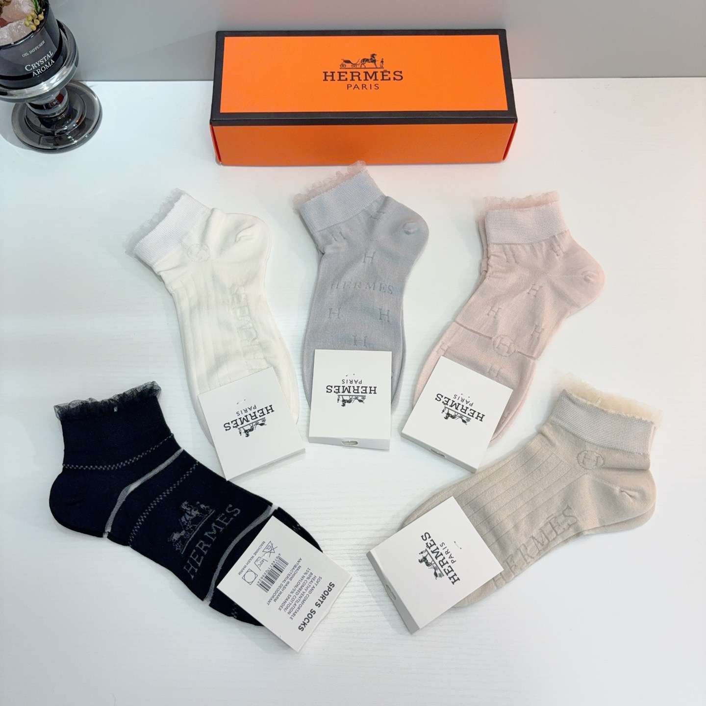 配包装【一盒5双】HERMES爱马仕 高版本竹棉袜子🔥超级柔软短袜🔥🔥潮人必不能少的专柜代购品质 短款袜