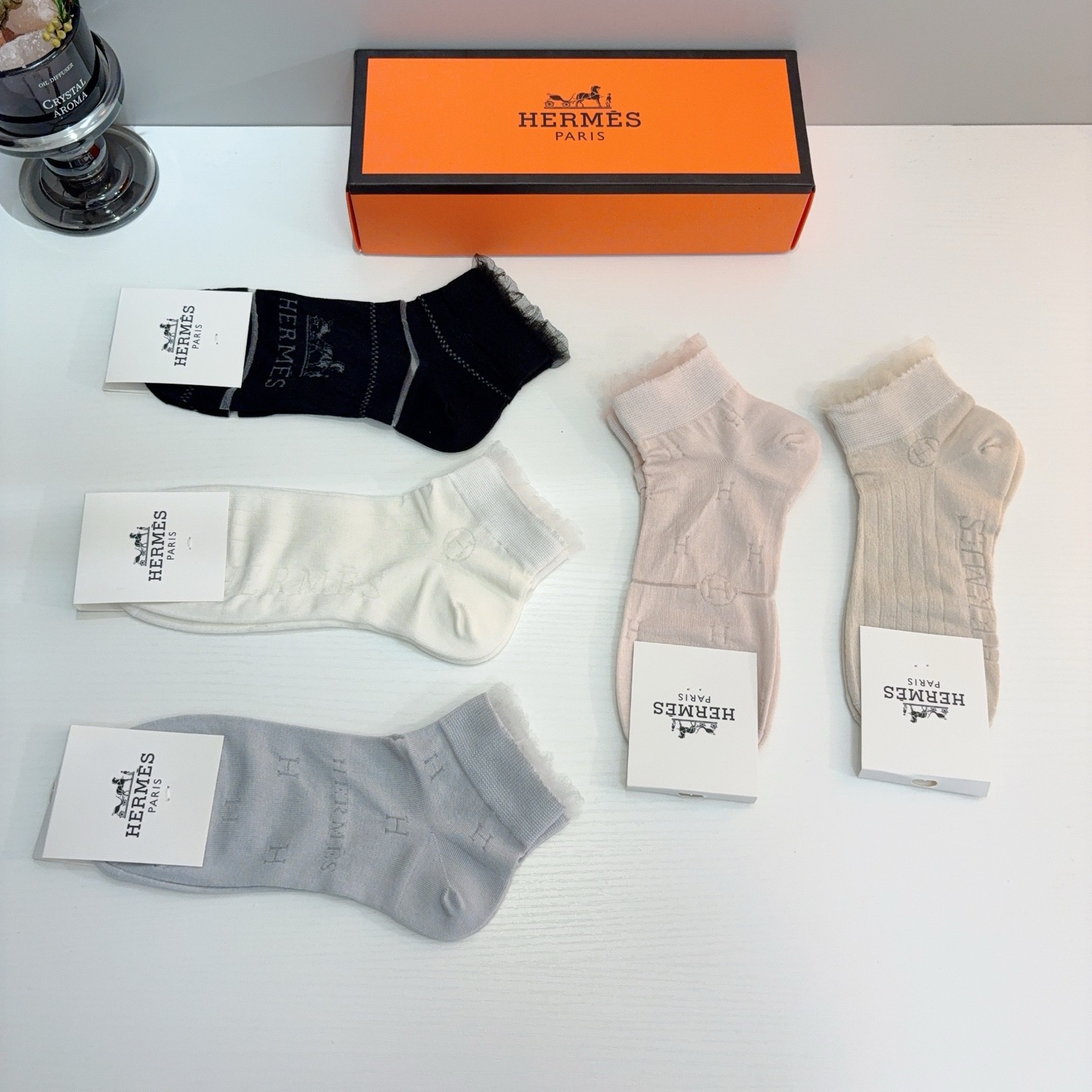 配包装【一盒5双】HERMES爱马仕 高版本竹棉袜子🔥超级柔软短袜🔥🔥潮人必不能少的专柜代购品质 短款袜