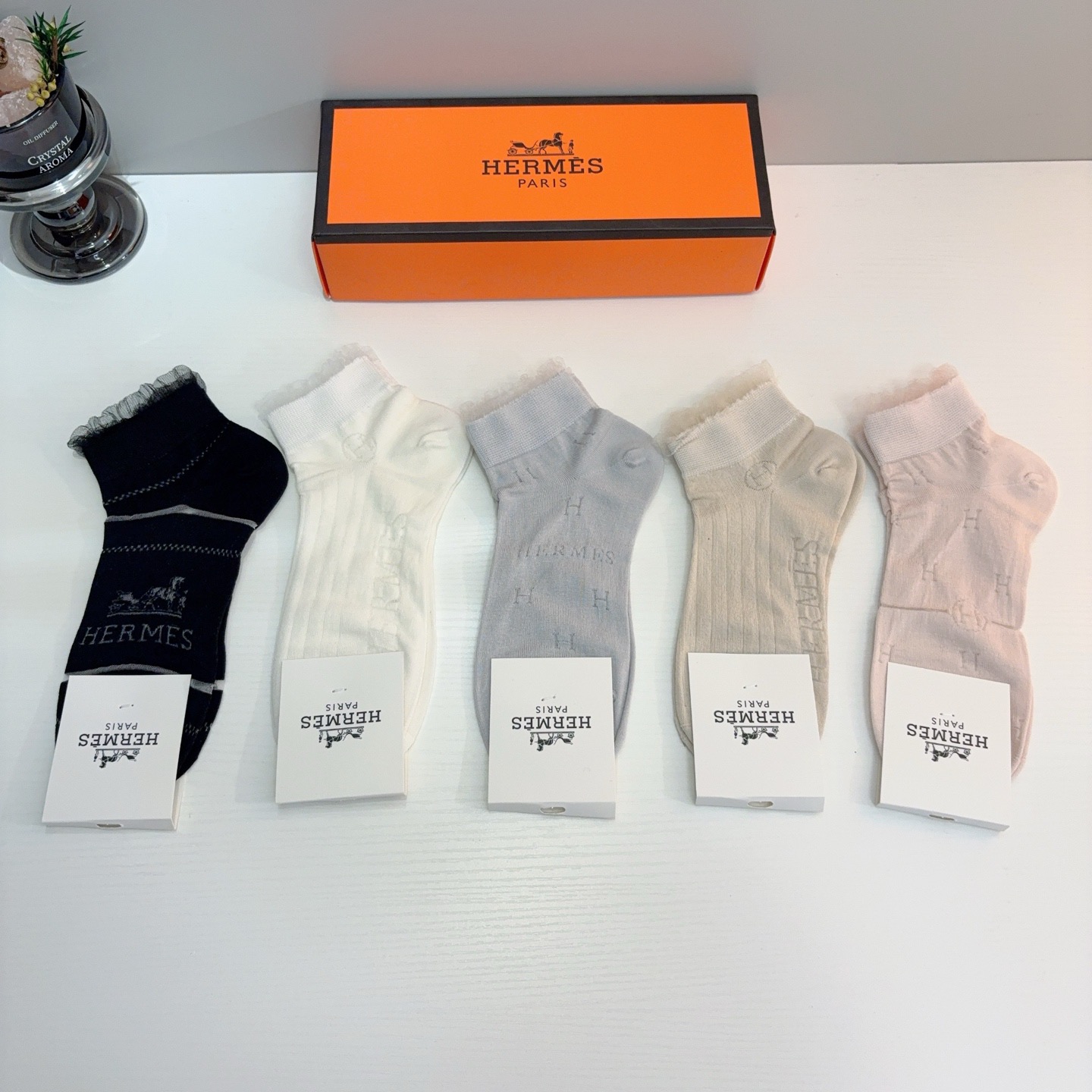 配包装【一盒5双】HERMES爱马仕 高版本竹棉袜子🔥超级柔软短袜🔥🔥潮人必不能少的专柜代购品质 短款袜