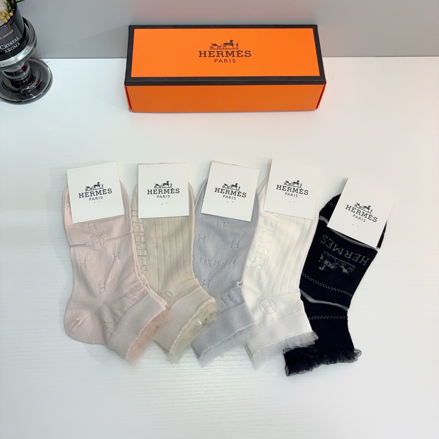 配包装【一盒5双】HERMES爱马仕 高版本竹棉袜子🔥超级柔软短袜🔥🔥潮人必不能少的专柜代购品质 短款袜