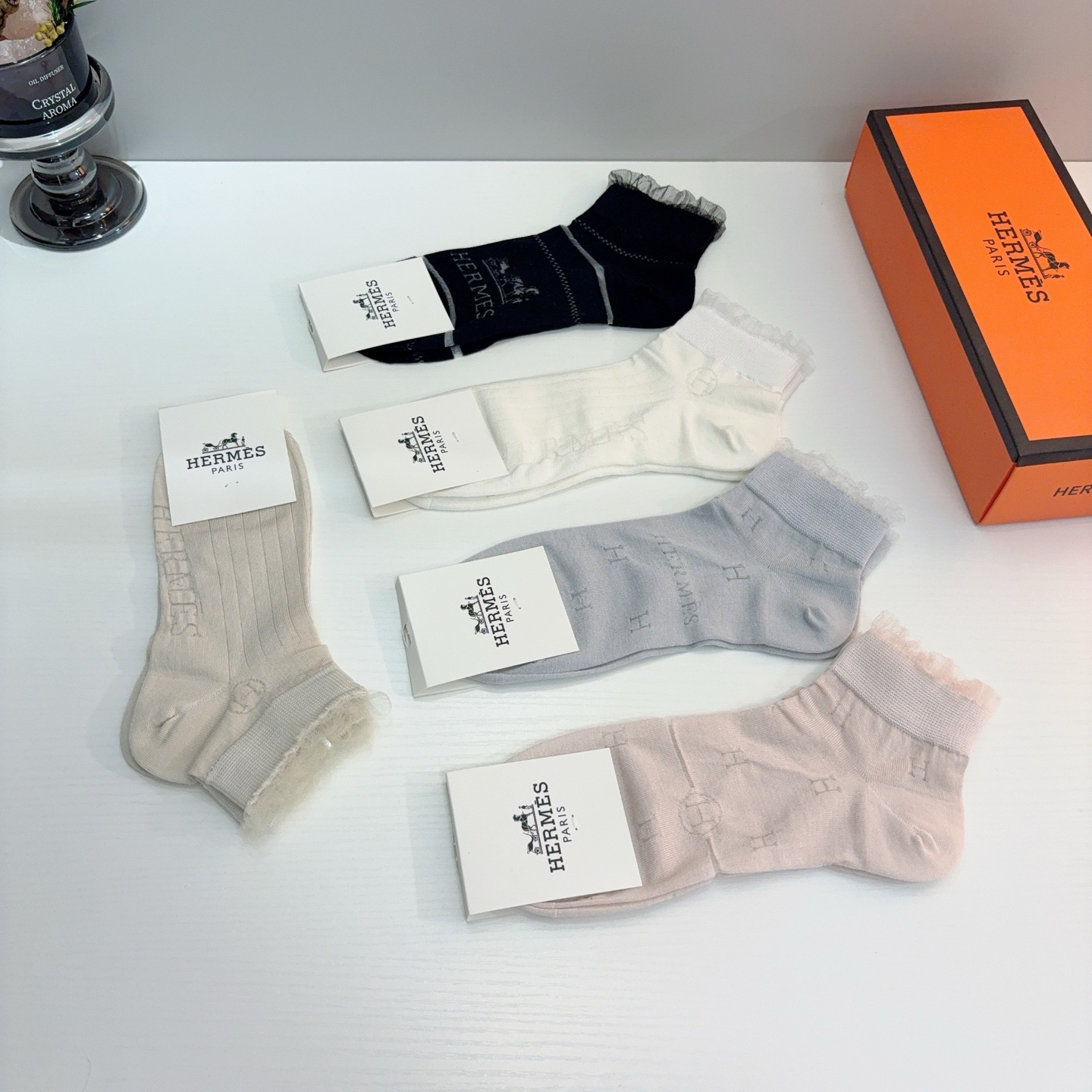 配包装【一盒5双】HERMES爱马仕 高版本竹棉袜子🔥超级柔软短袜🔥🔥潮人必不能少的专柜代购品质 短款袜