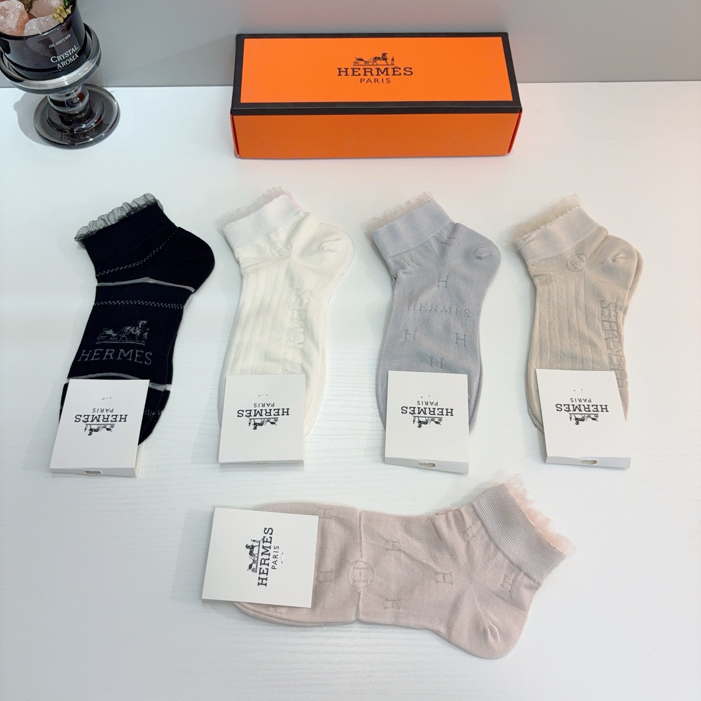 配包装【一盒5双】HERMES爱马仕 高版本竹棉袜子🔥超级柔软短袜🔥🔥潮人必不能少的专柜代购品质 短款袜
