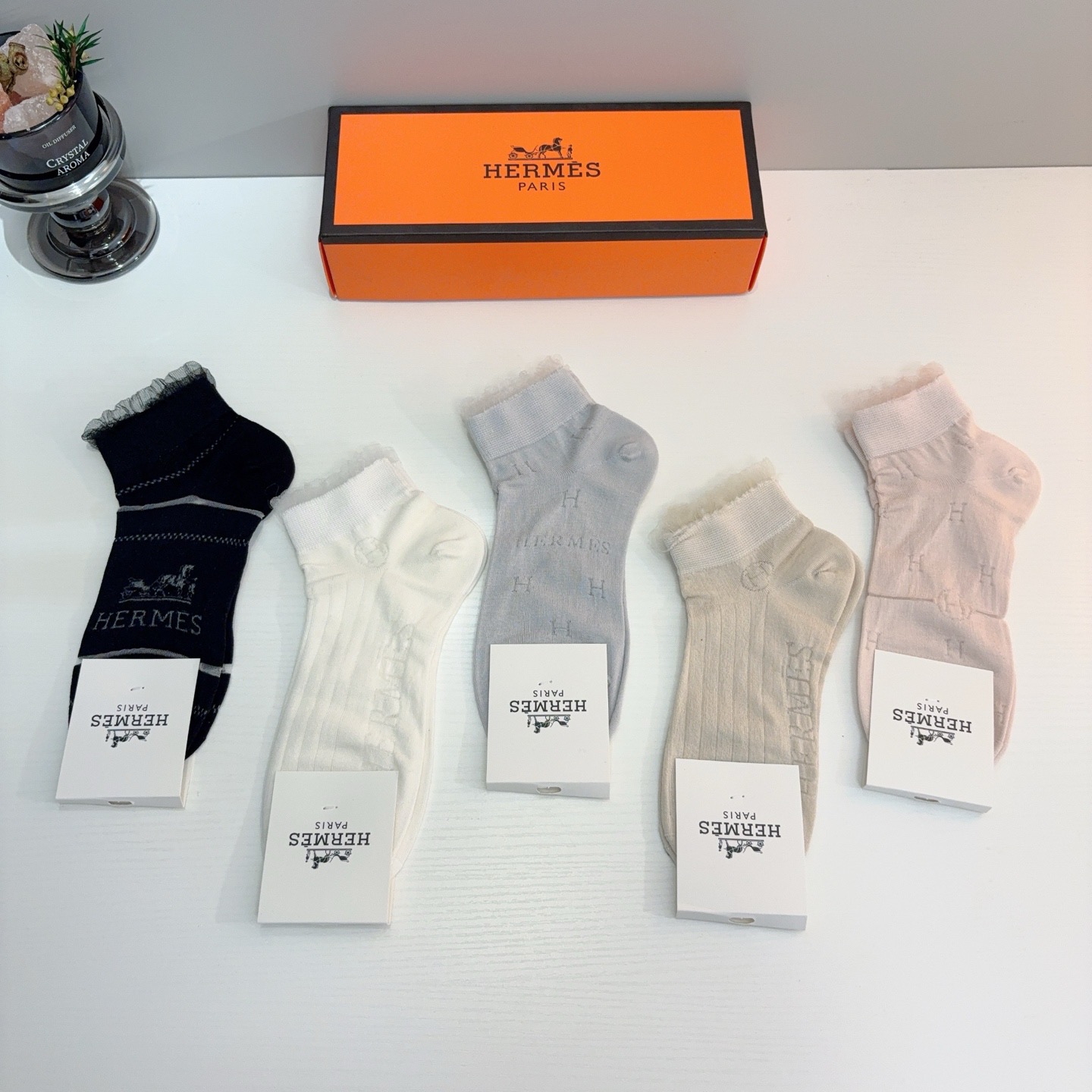 配包装【一盒5双】HERMES爱马仕 高版本竹棉袜子🔥超级柔软短袜🔥🔥潮人必不能少的专柜代购品质 短款袜