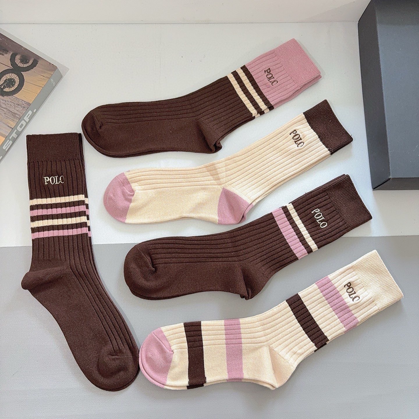 配包装【一盒5双】Polo （保罗）高版本双针刺绣长筒小腿袜🔥潮人必不可少的时尚专柜代购长筒袜子 ，超好