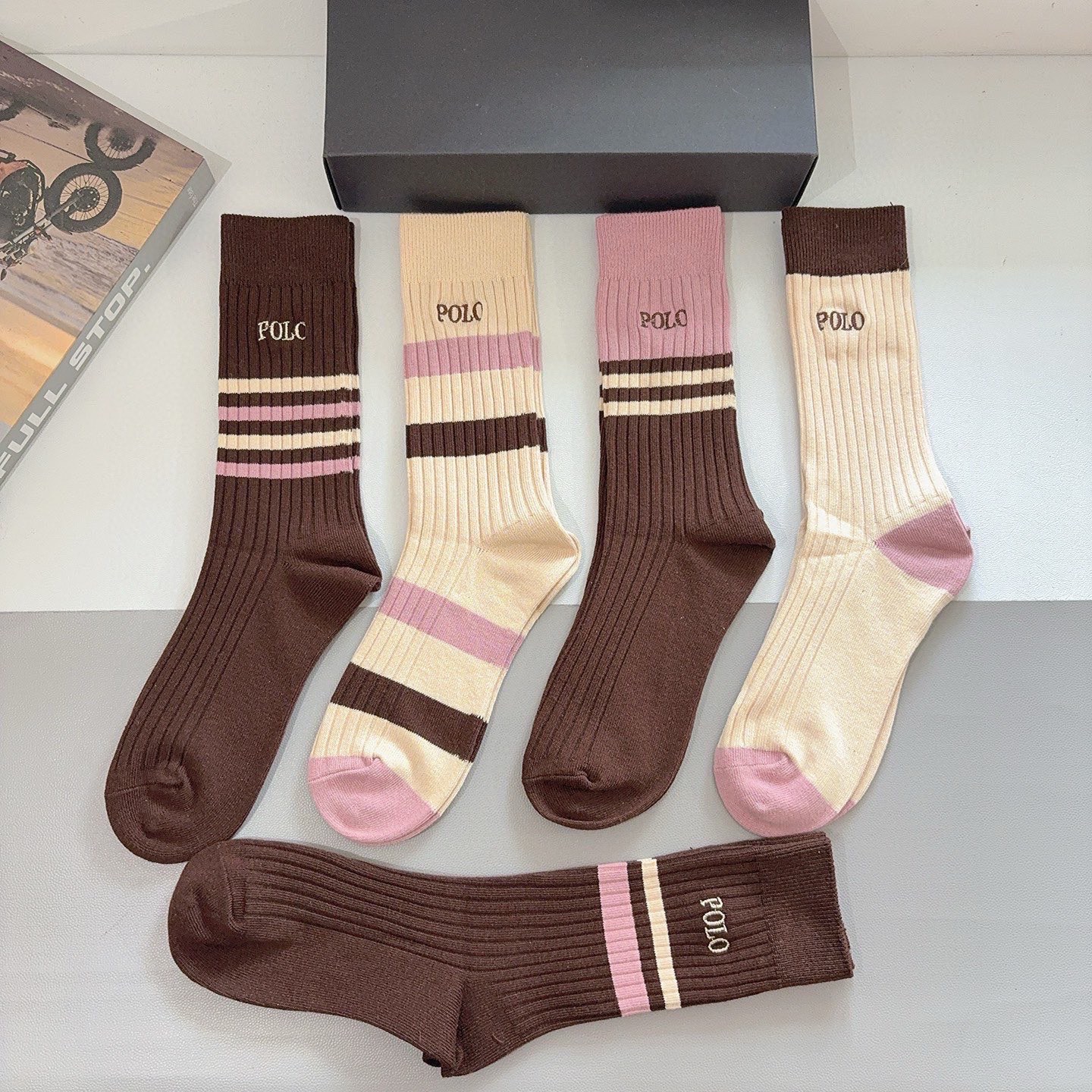 配包装【一盒5双】Polo （保罗）高版本双针刺绣长筒小腿袜🔥潮人必不可少的时尚专柜代购长筒袜子 ，超好