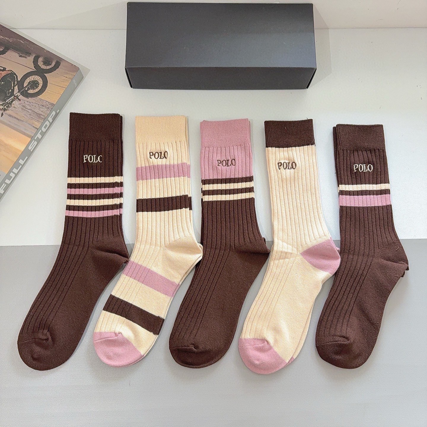 配包装【一盒5双】Polo （保罗）高版本双针刺绣长筒小腿袜🔥潮人必不可少的时尚专柜代购长筒袜子 ，超好
