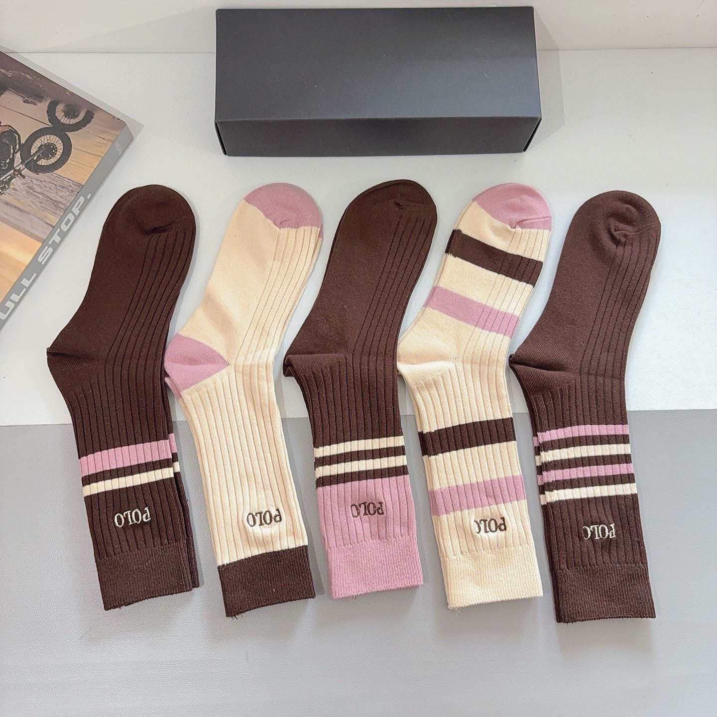 配包装【一盒5双】Polo （保罗）高版本双针刺绣长筒小腿袜🔥潮人必不可少的时尚专柜代购长筒袜子 ，超好