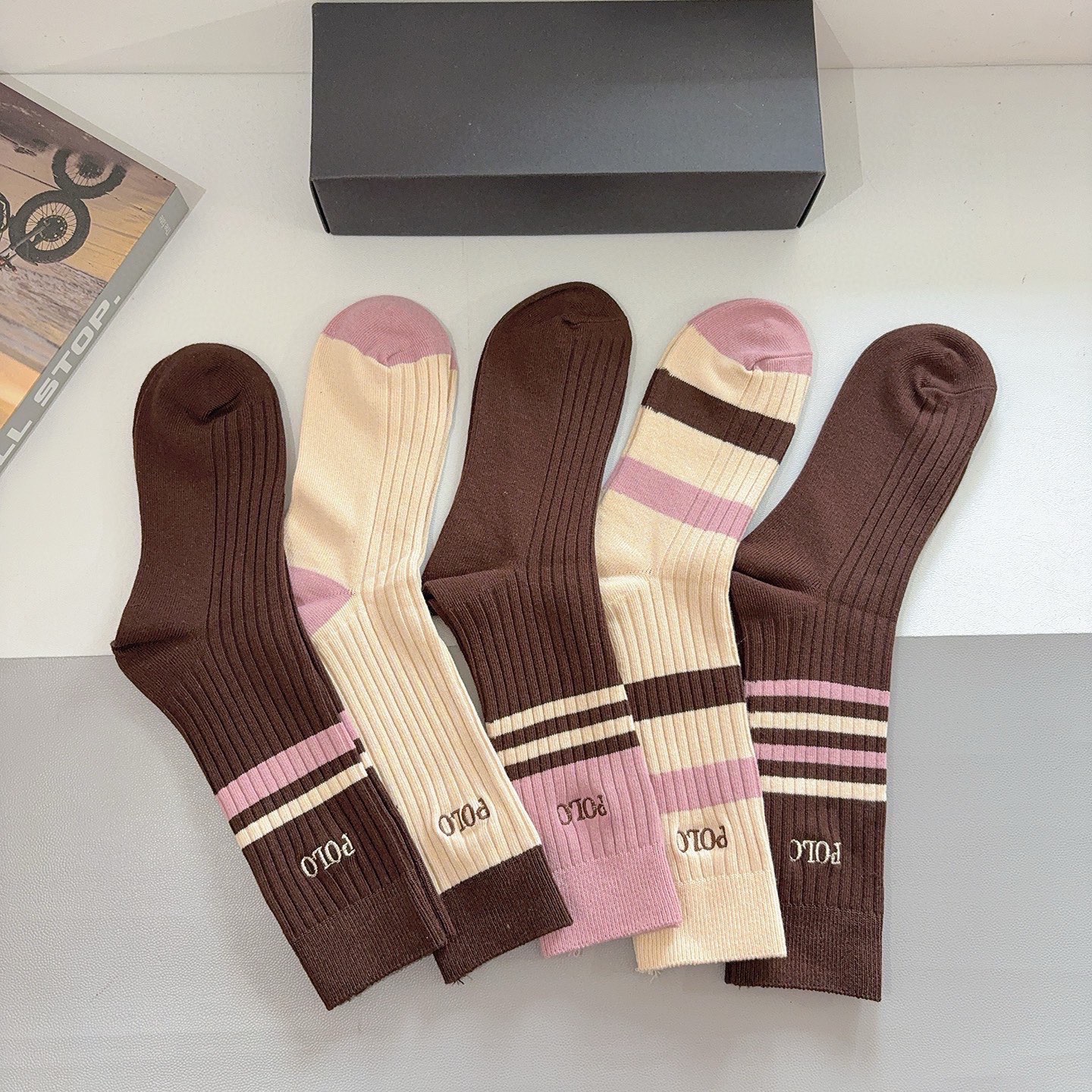 配包装【一盒5双】Polo （保罗）高版本双针刺绣长筒小腿袜🔥潮人必不可少的时尚专柜代购长筒袜子 ，超好
