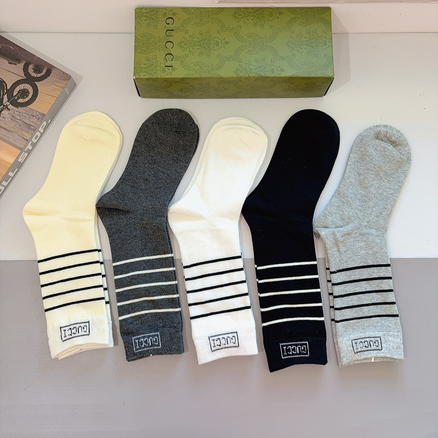 配包装（一盒5双） Gucci 古奇 ins超火爆长筒袜，纯棉面料，潮人必备 ，经典双G字母，个性时尚百