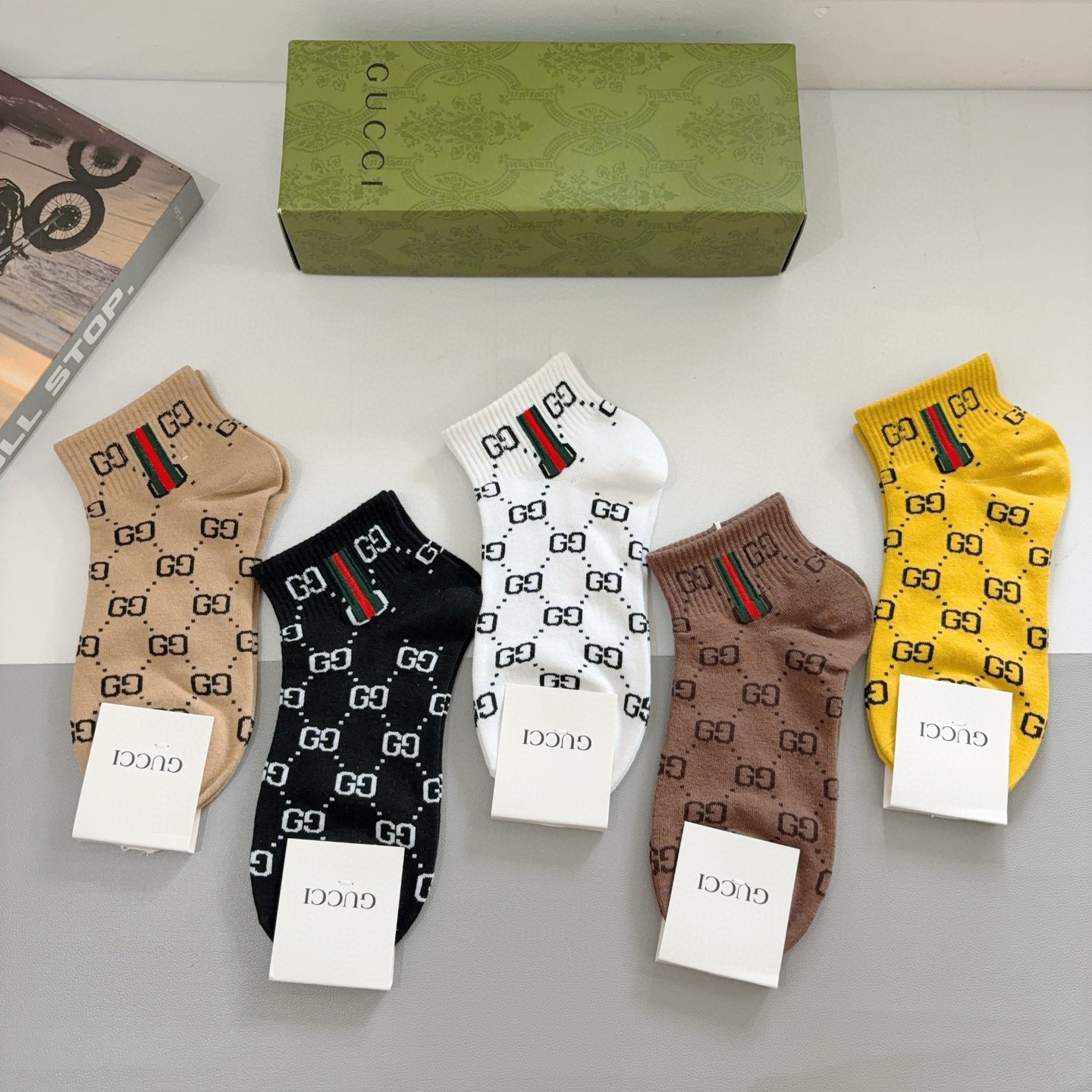 配包装（一盒5双）GUCCI 古奇 新款短筒袜子！纯棉面料，经典图案，专柜同步船袜，💛大牌出街，潮人必备
