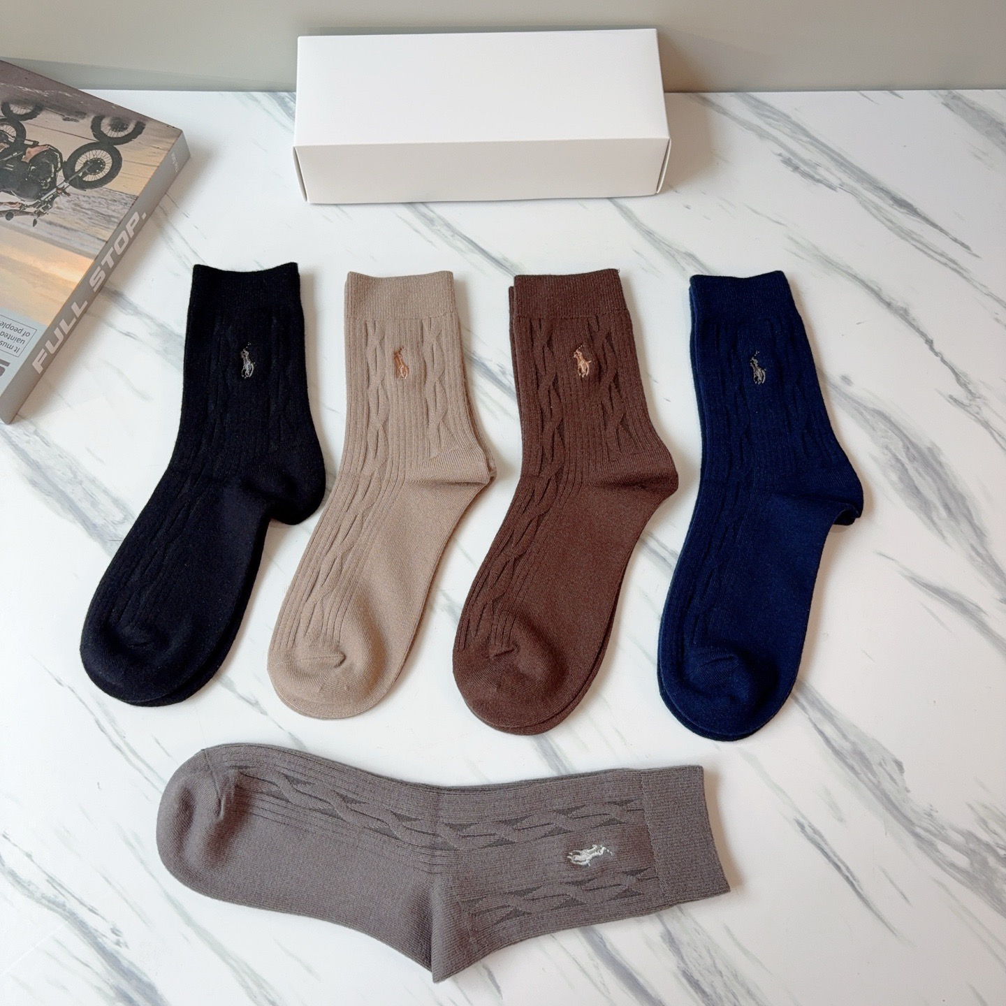 配包装【一盒5双】Polo （保罗）高版本羊绒刺绣长筒袜子🔥潮人必不可少的时尚专柜代购长筒袜子 ，超好搭