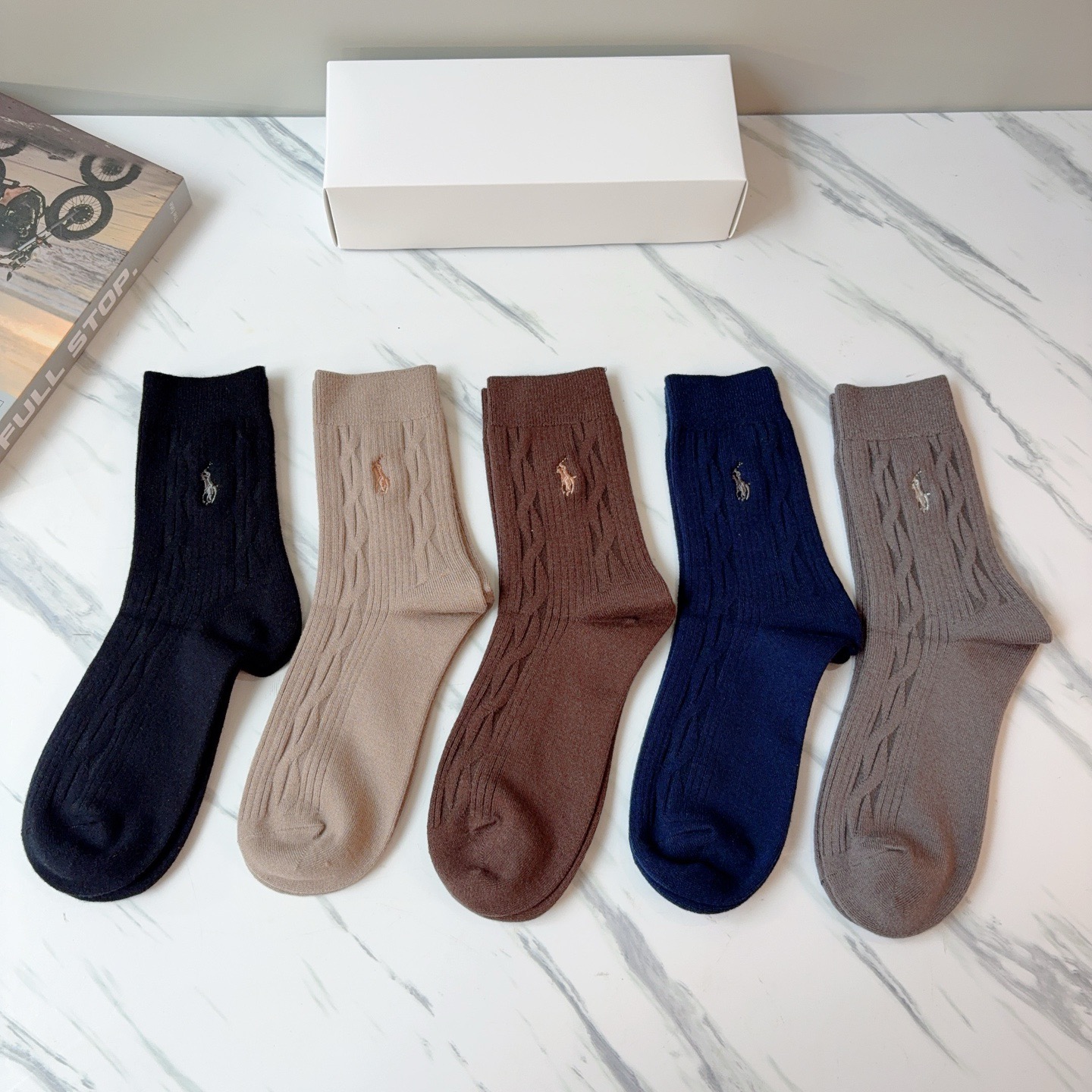 配包装【一盒5双】Polo （保罗）高版本羊绒刺绣长筒袜子🔥潮人必不可少的时尚专柜代购长筒袜子 ，超好搭
