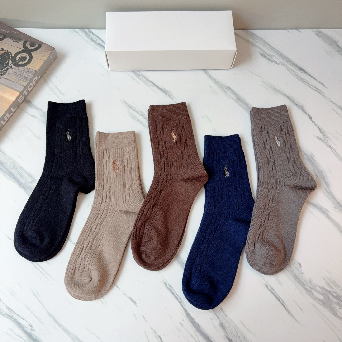配包装【一盒5双】Polo （保罗）高版本羊绒刺绣长筒袜子🔥潮人必不可少的时尚专柜代购长筒袜子 ，超好搭