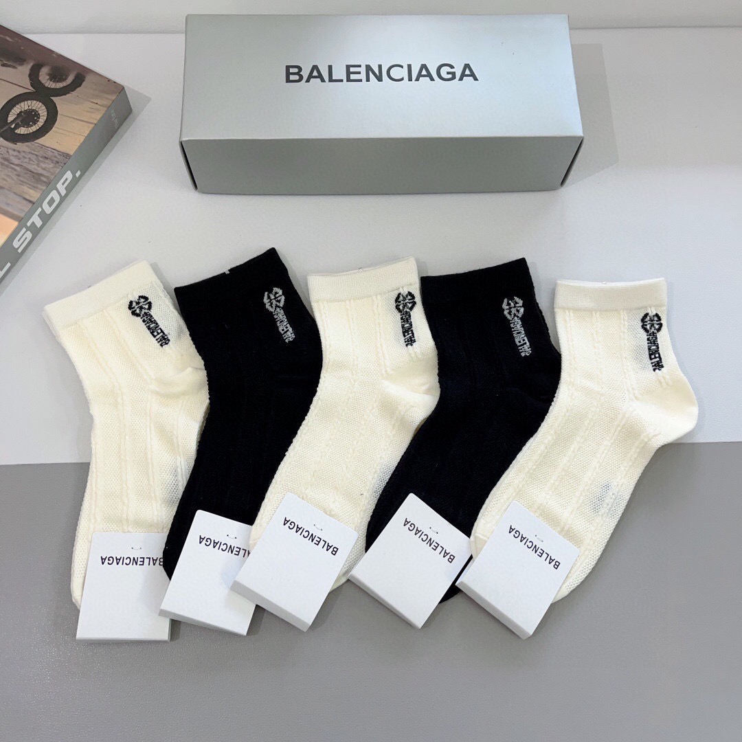 配包装【一盒5双】BALENCIAGA 巴黎世家高版本超级柔软中筒袜子🔥潮人必不可少的时尚专柜代购袜子 
