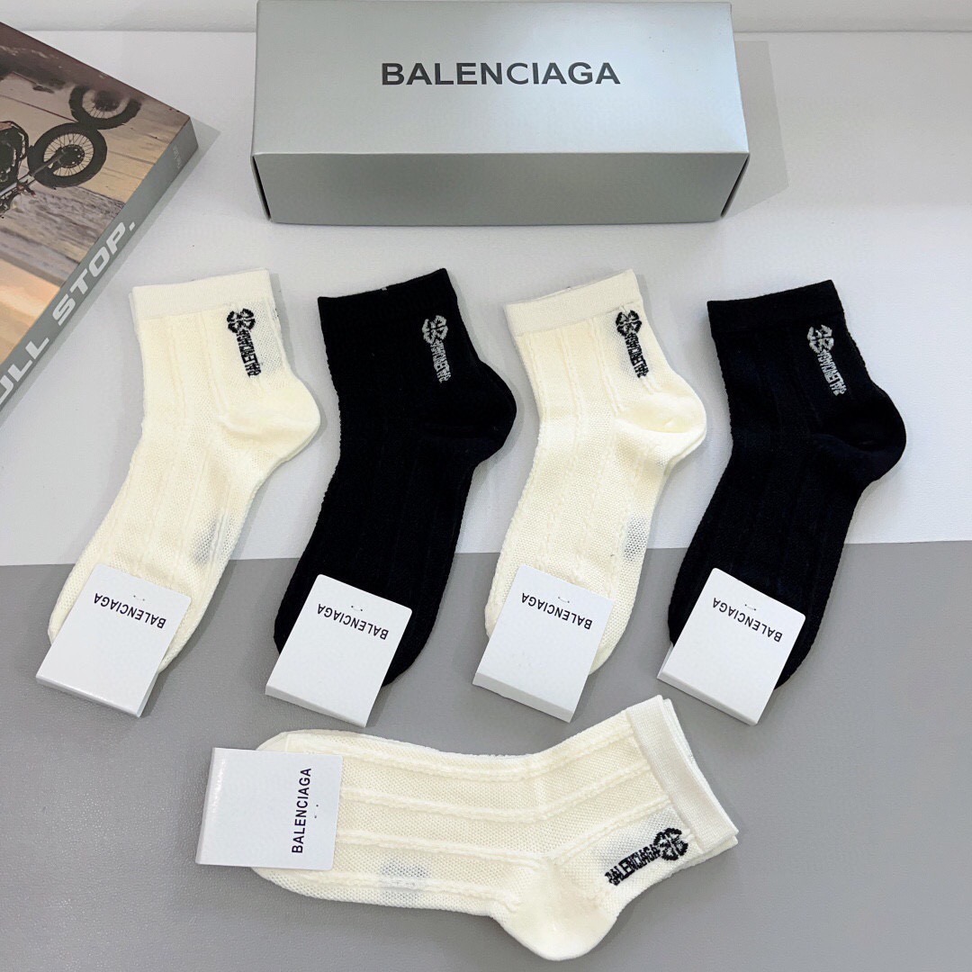配包装【一盒5双】BALENCIAGA 巴黎世家高版本超级柔软中筒袜子🔥潮人必不可少的时尚专柜代购袜子 