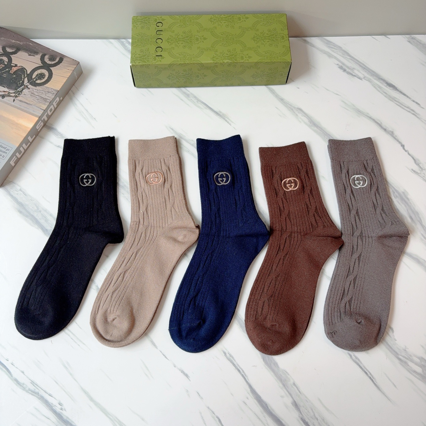 配包装【一盒5双】Gucci （古奇）高版本羊绒刺绣长筒袜子🔥潮人必不可少的时尚专柜代购长筒袜子 ，超好
