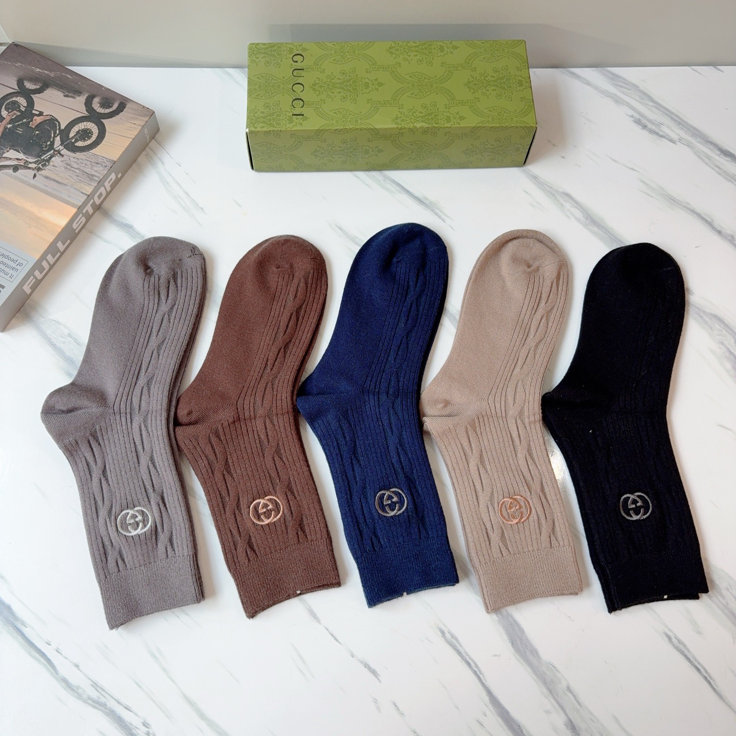 配包装【一盒5双】Gucci （古奇）高版本羊绒刺绣长筒袜子🔥潮人必不可少的时尚专柜代购长筒袜子 ，超好