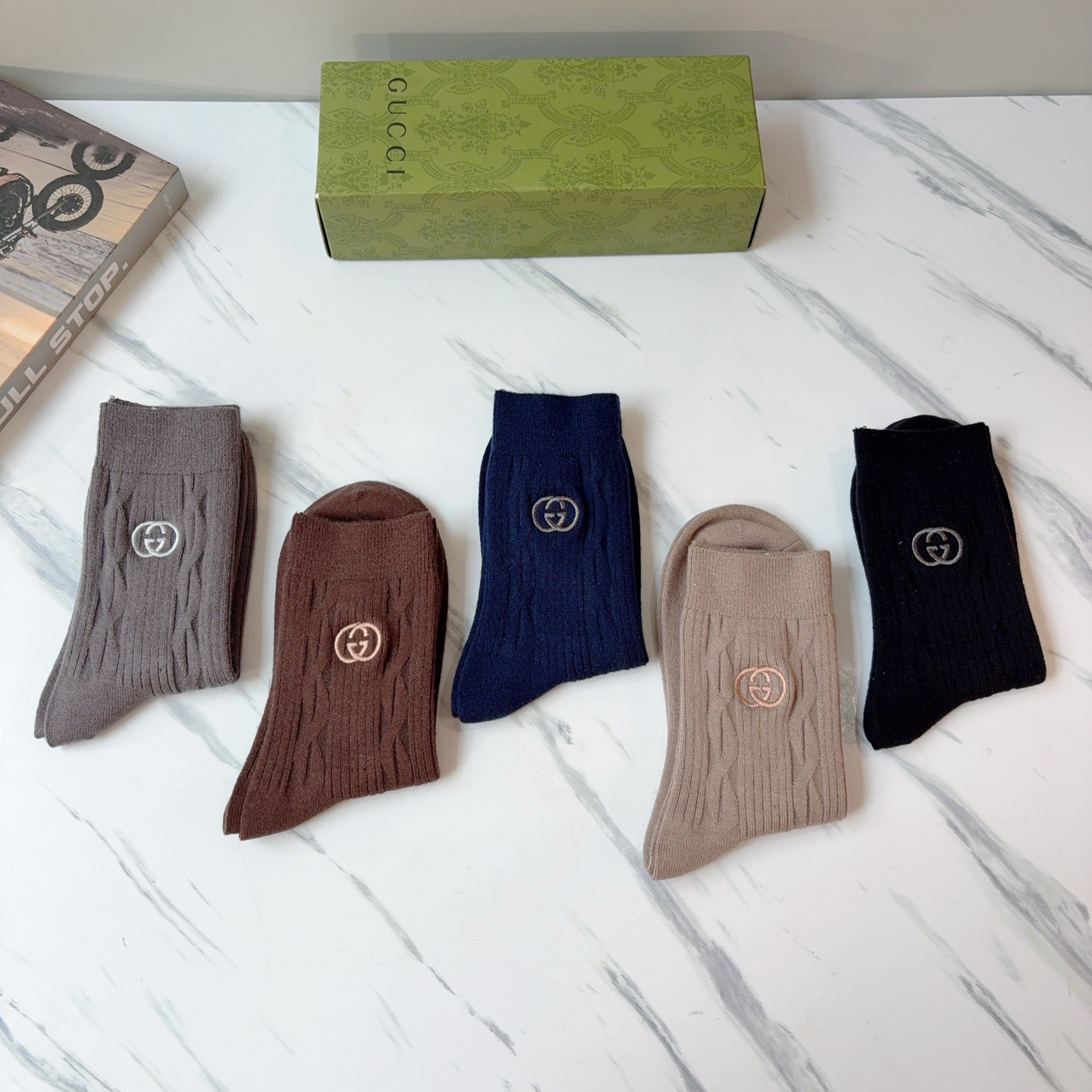 配包装【一盒5双】Gucci （古奇）高版本羊绒刺绣长筒袜子🔥潮人必不可少的时尚专柜代购长筒袜子 ，超好
