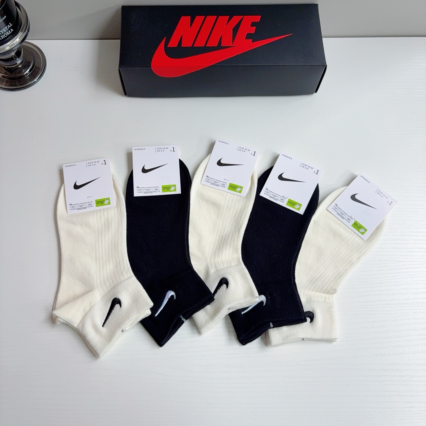 配包装（一盒5双）新款 Nike/耐克 刺绣短筒纯棉袜子 高品质抗菌防臭吸汗透气[得意][得意]
