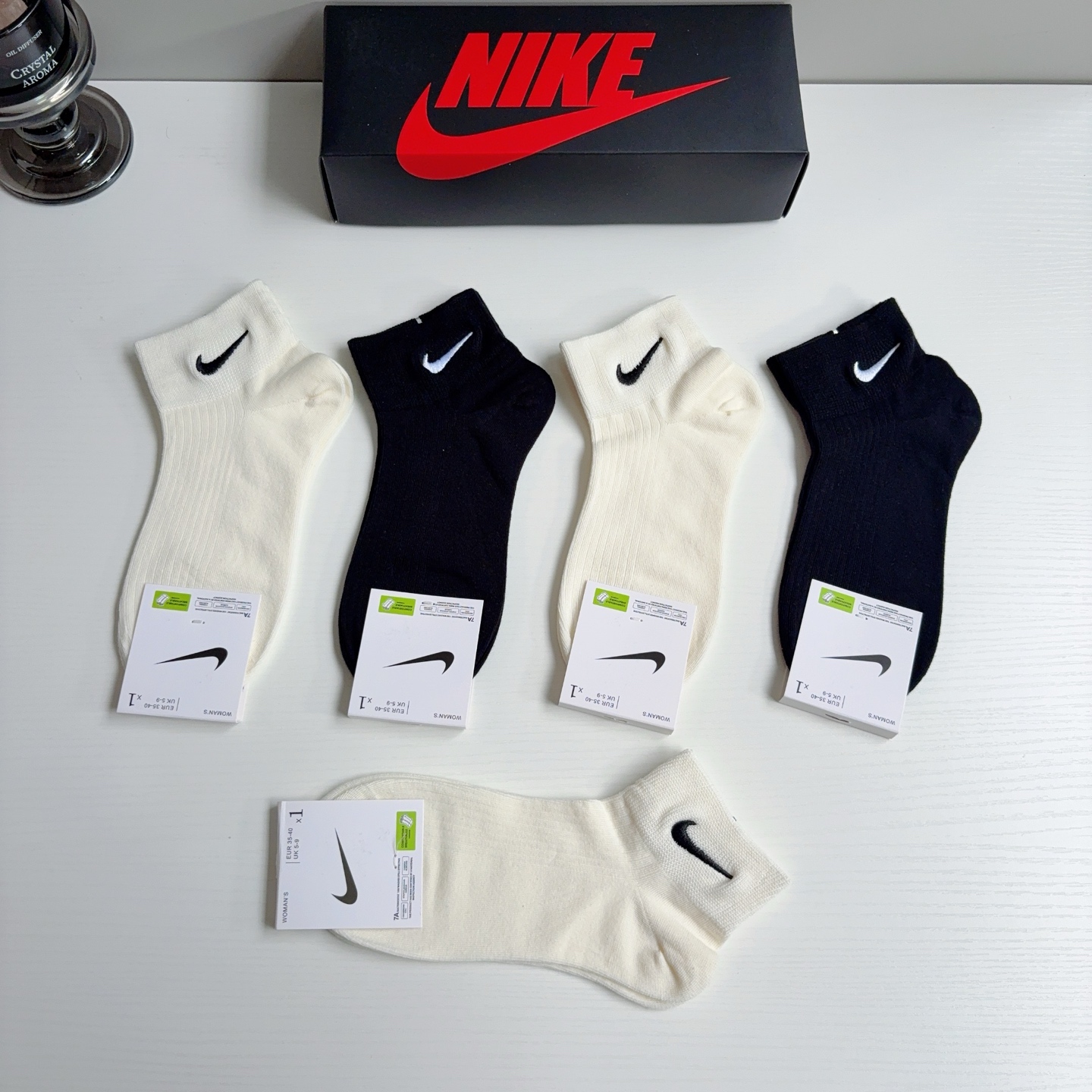 配包装（一盒5双）新款 Nike/耐克 刺绣短筒纯棉袜子 高品质抗菌防臭吸汗透气[得意][得意]