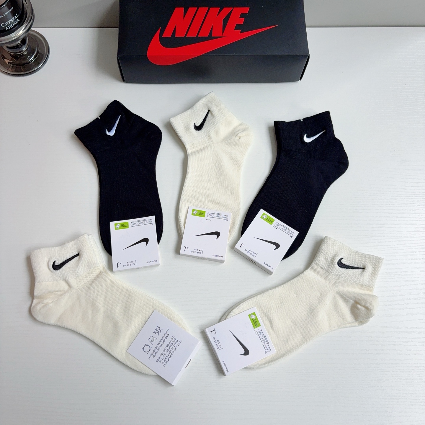 配包装（一盒5双）新款 Nike/耐克 刺绣短筒纯棉袜子 高品质抗菌防臭吸汗透气[得意][得意]