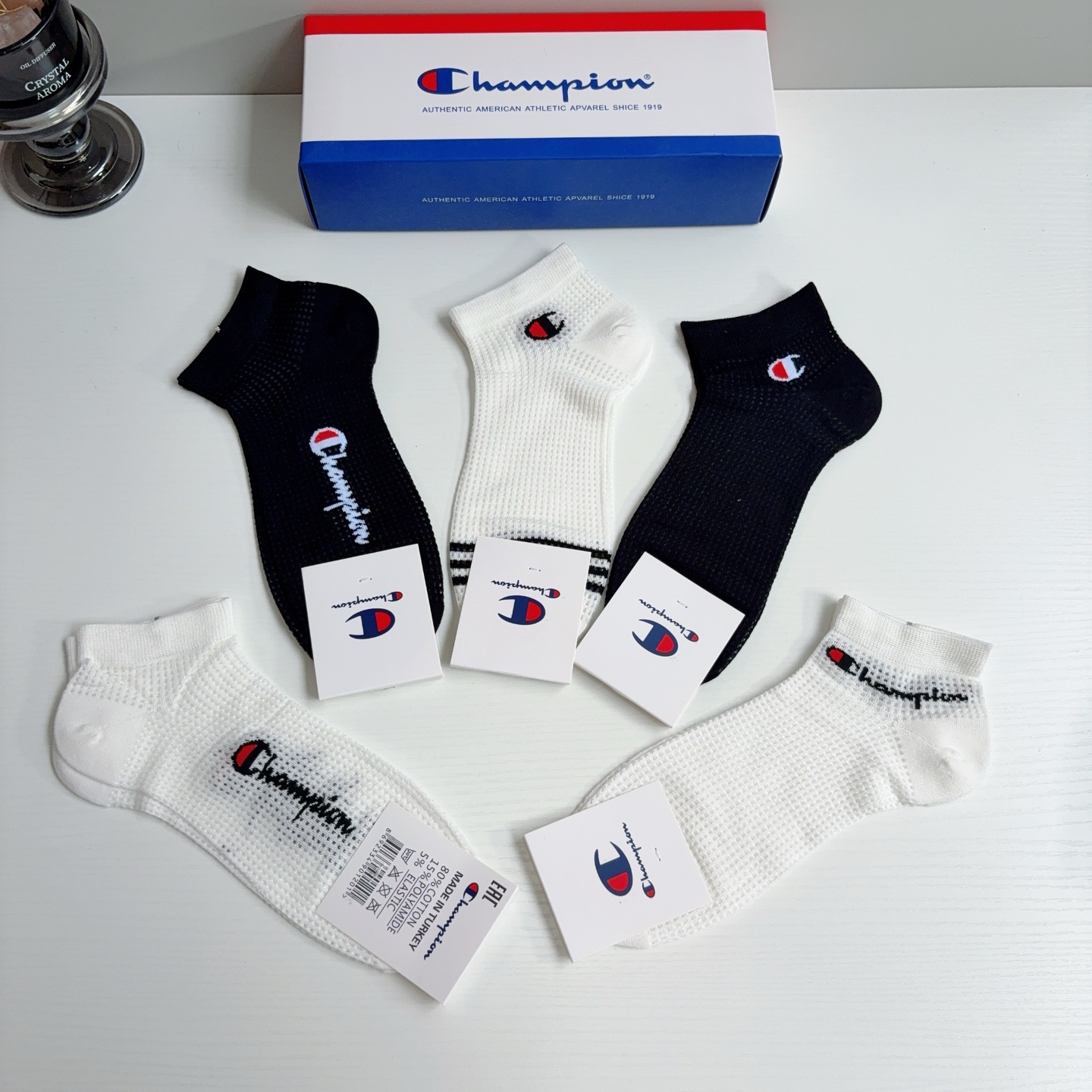 配包装（一盒5双）冠军 新款男士短筒透气袜子！专柜同步船袜，💛大牌出街，潮人必备🔥超好搭配