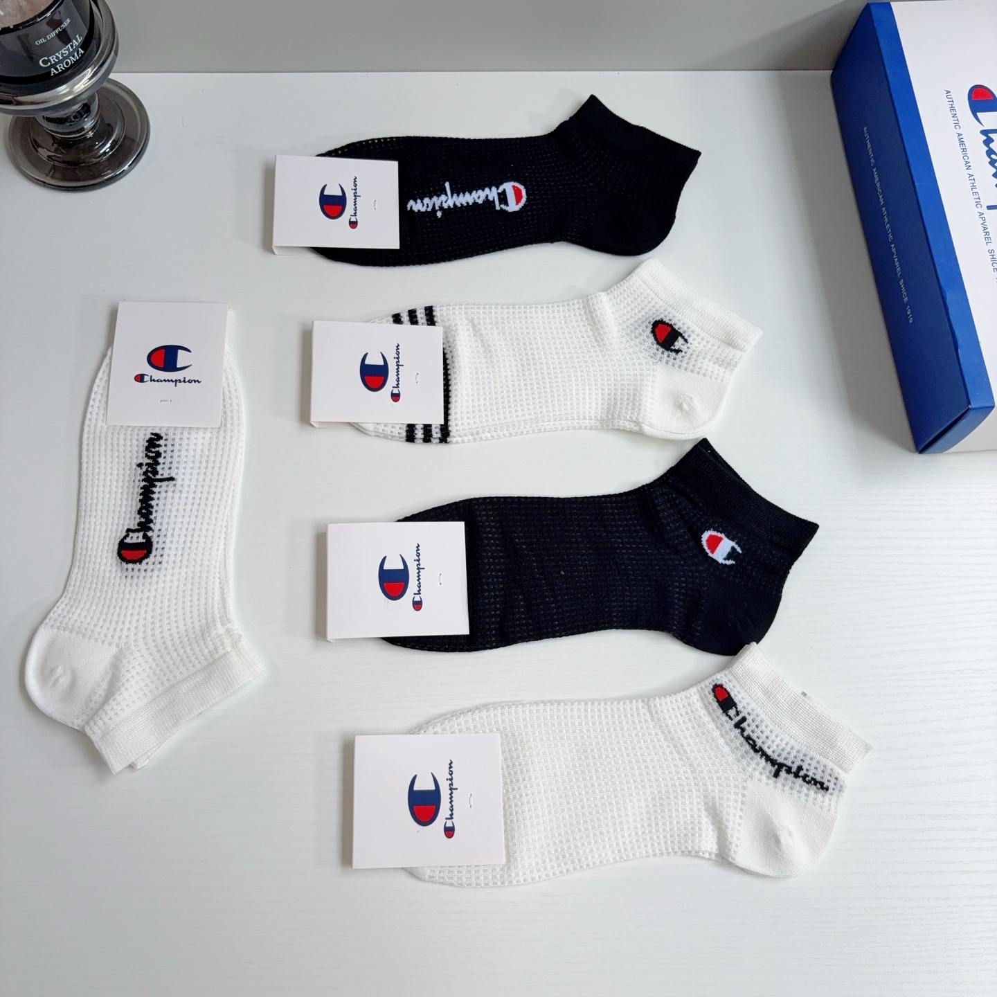 配包装（一盒5双）冠军 新款男士短筒透气袜子！专柜同步船袜，💛大牌出街，潮人必备🔥超好搭配