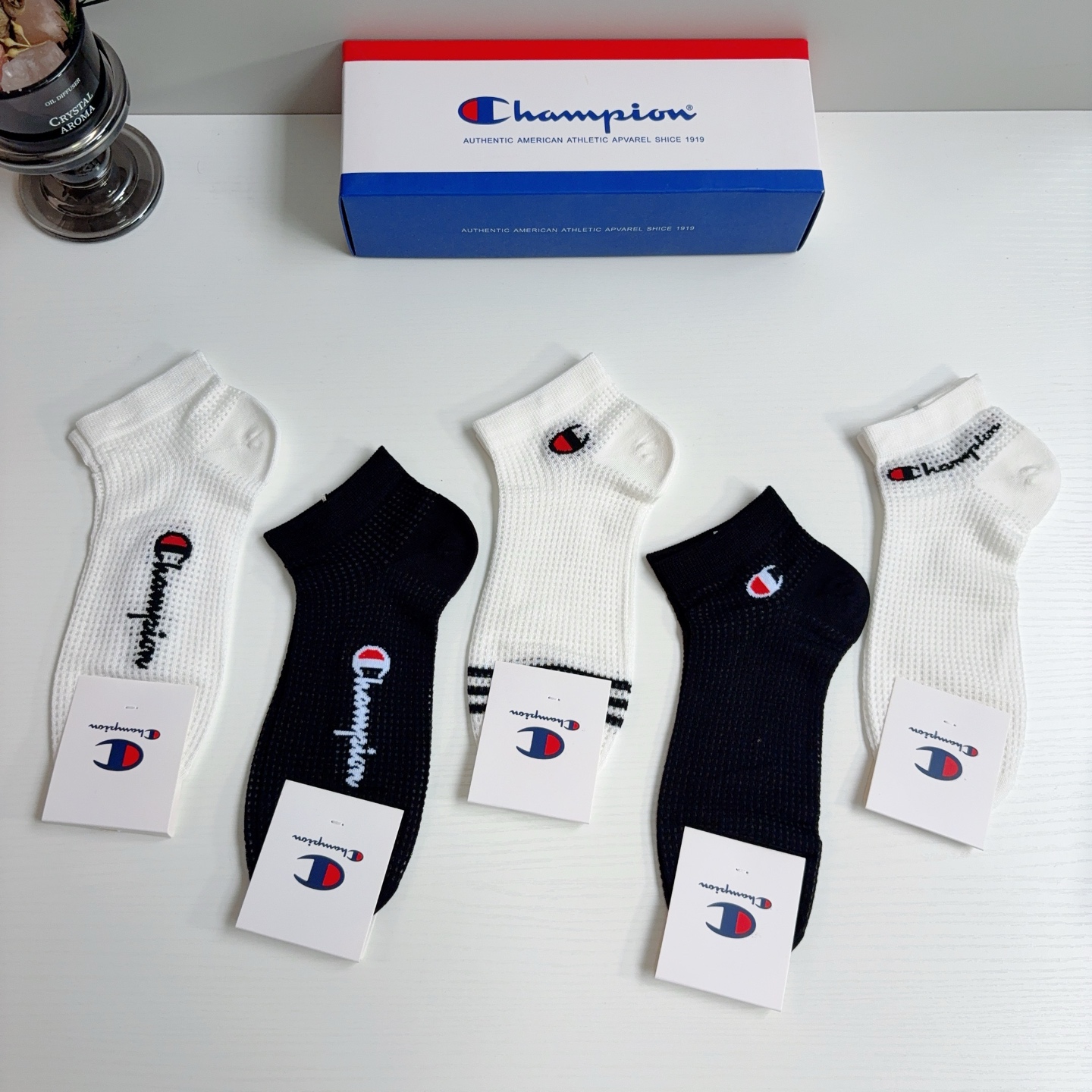 配包装（一盒5双）冠军 新款男士短筒透气袜子！专柜同步船袜，💛大牌出街，潮人必备🔥超好搭配