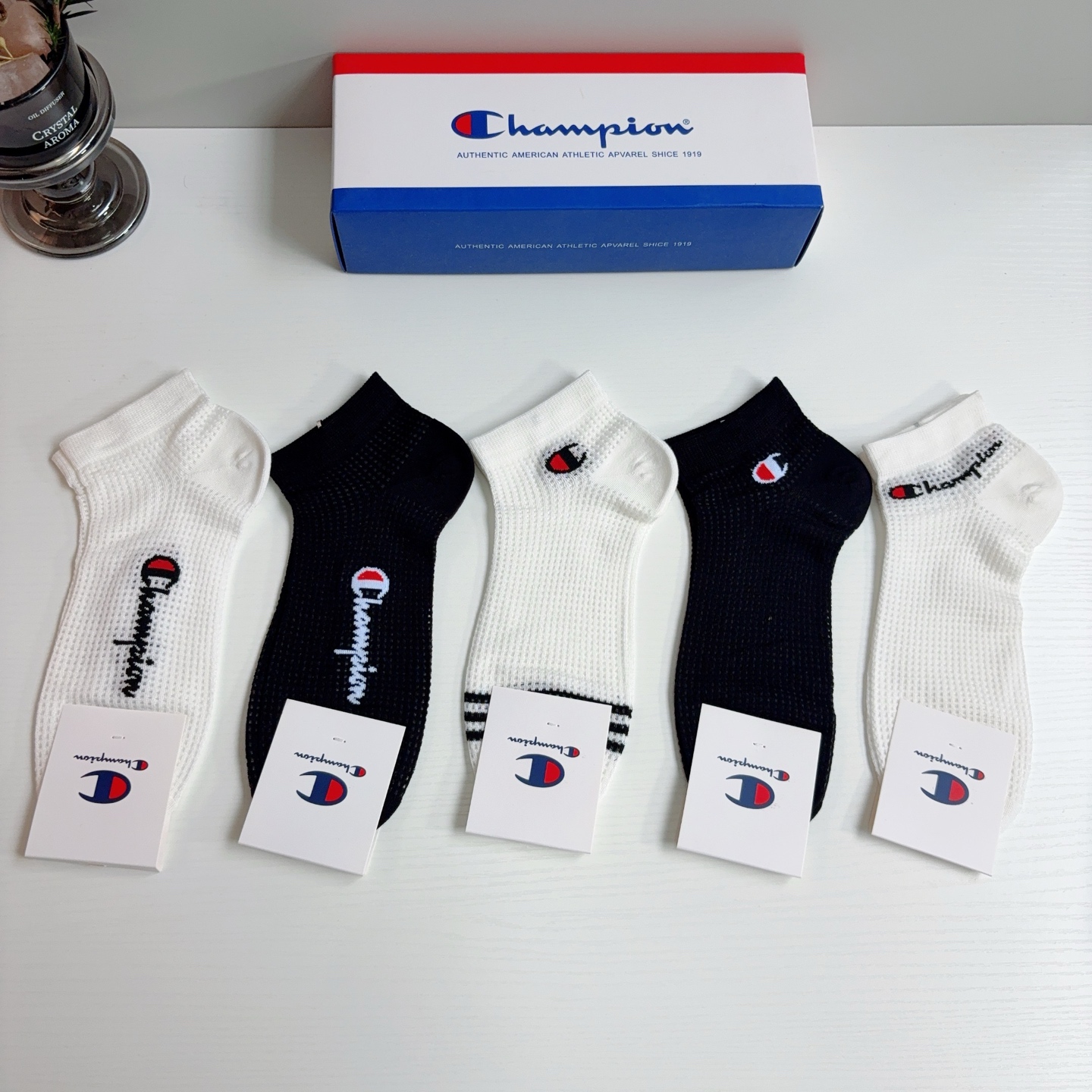 配包装（一盒5双）冠军 新款男士短筒透气袜子！专柜同步船袜，💛大牌出街，潮人必备🔥超好搭配