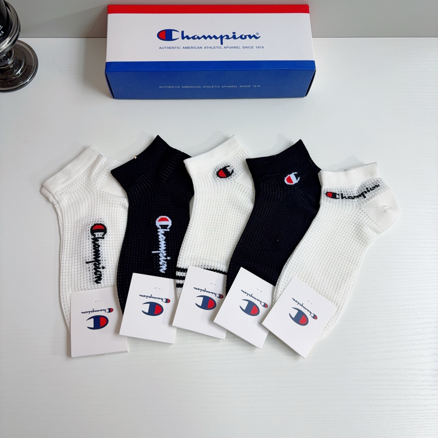 配包装（一盒5双）冠军 新款男士短筒透气袜子！专柜同步船袜，💛大牌出街，潮人必备🔥超好搭配