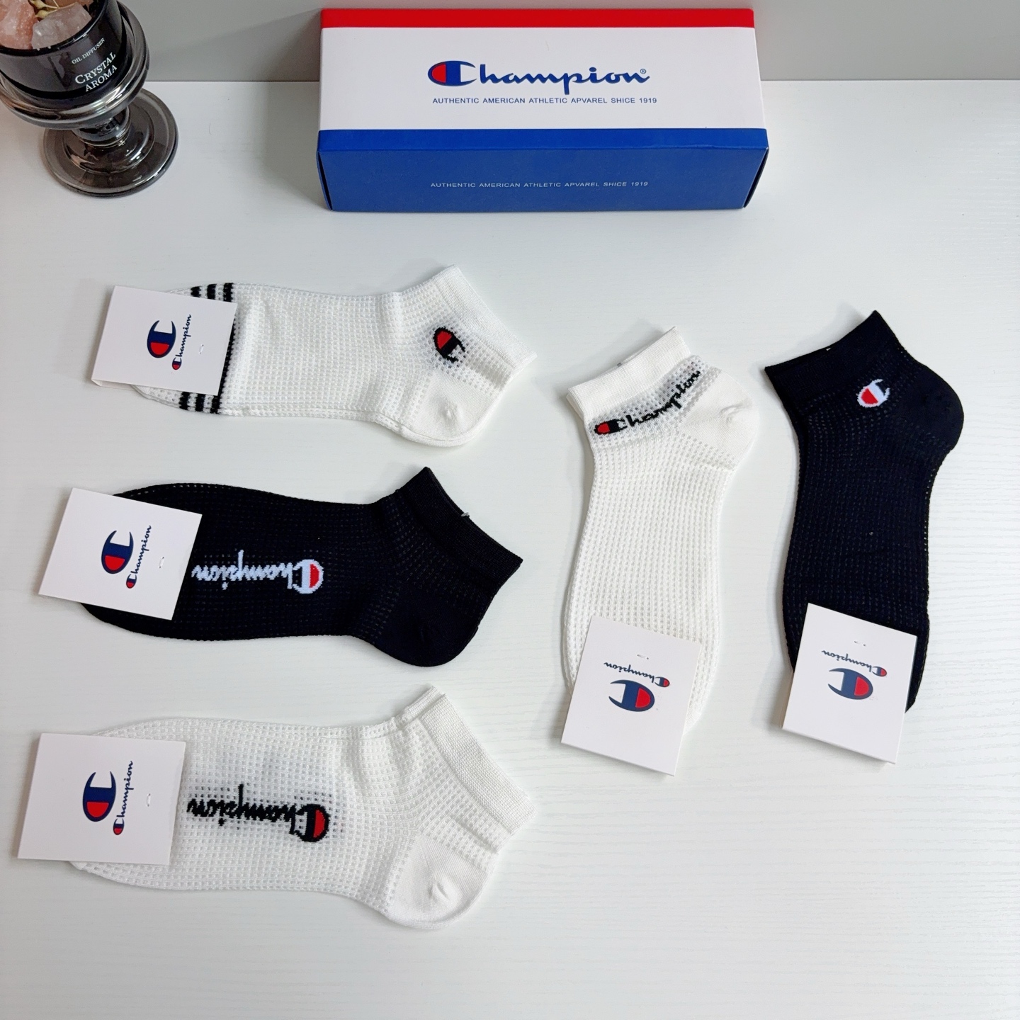 配包装（一盒5双）冠军 新款男士短筒透气袜子！专柜同步船袜，💛大牌出街，潮人必备🔥超好搭配