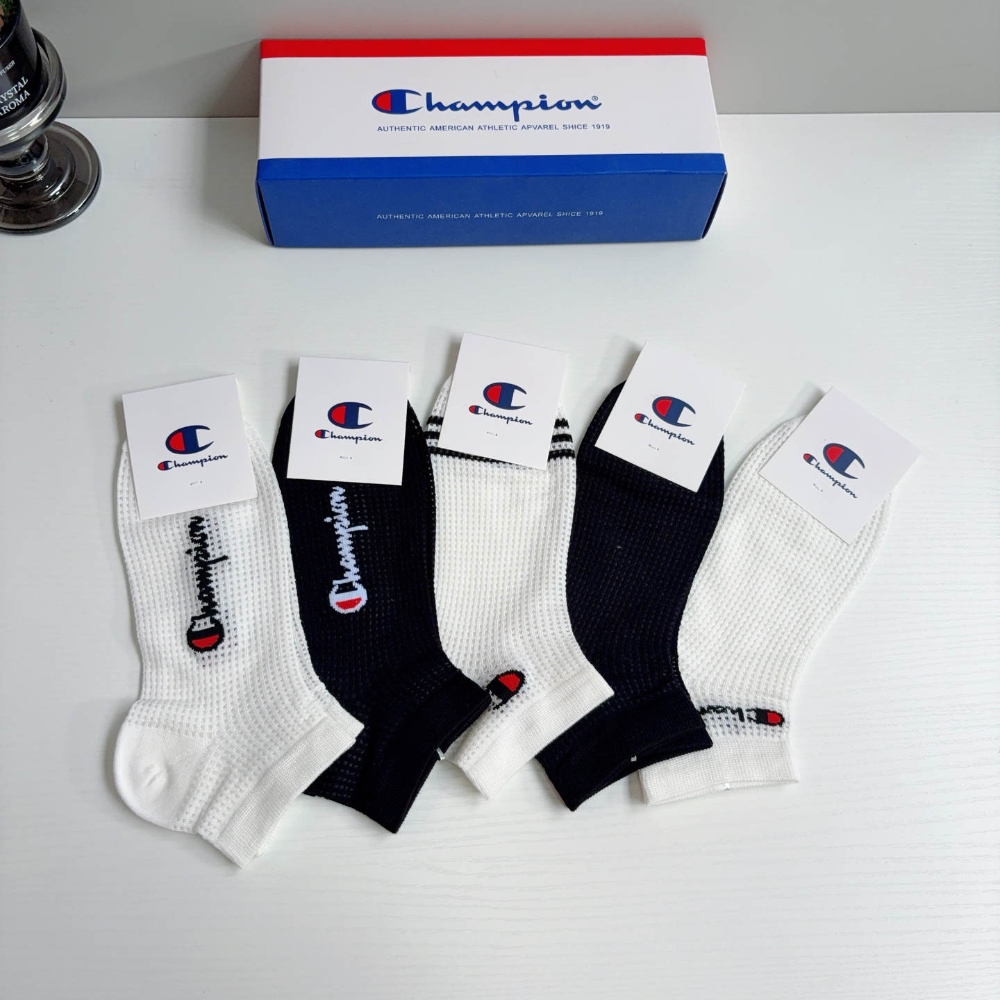 配包装（一盒5双）冠军 新款男士短筒透气袜子！专柜同步船袜，💛大牌出街，潮人必备🔥超好搭配
