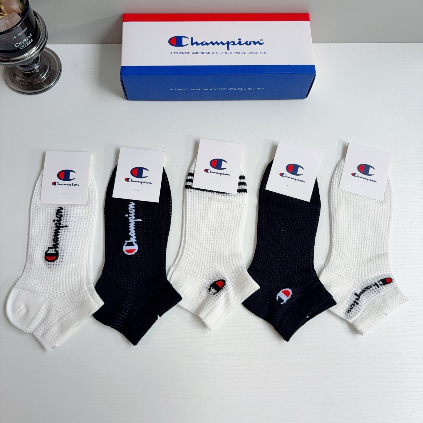 配包装（一盒5双）冠军 新款男士短筒透气袜子！专柜同步船袜，💛大牌出街，潮人必备🔥超好搭配