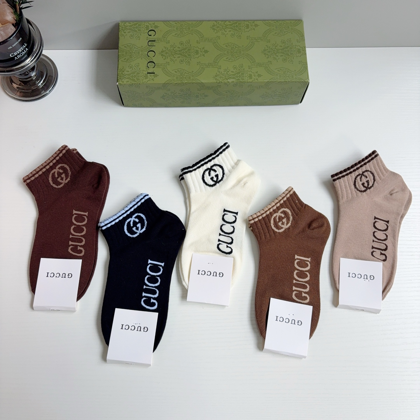 配包装（一盒5双）GUCCI 古奇 2026新款短筒袜子！纯棉面料，专柜同步袜子，💛大牌出街，潮人必备🔥