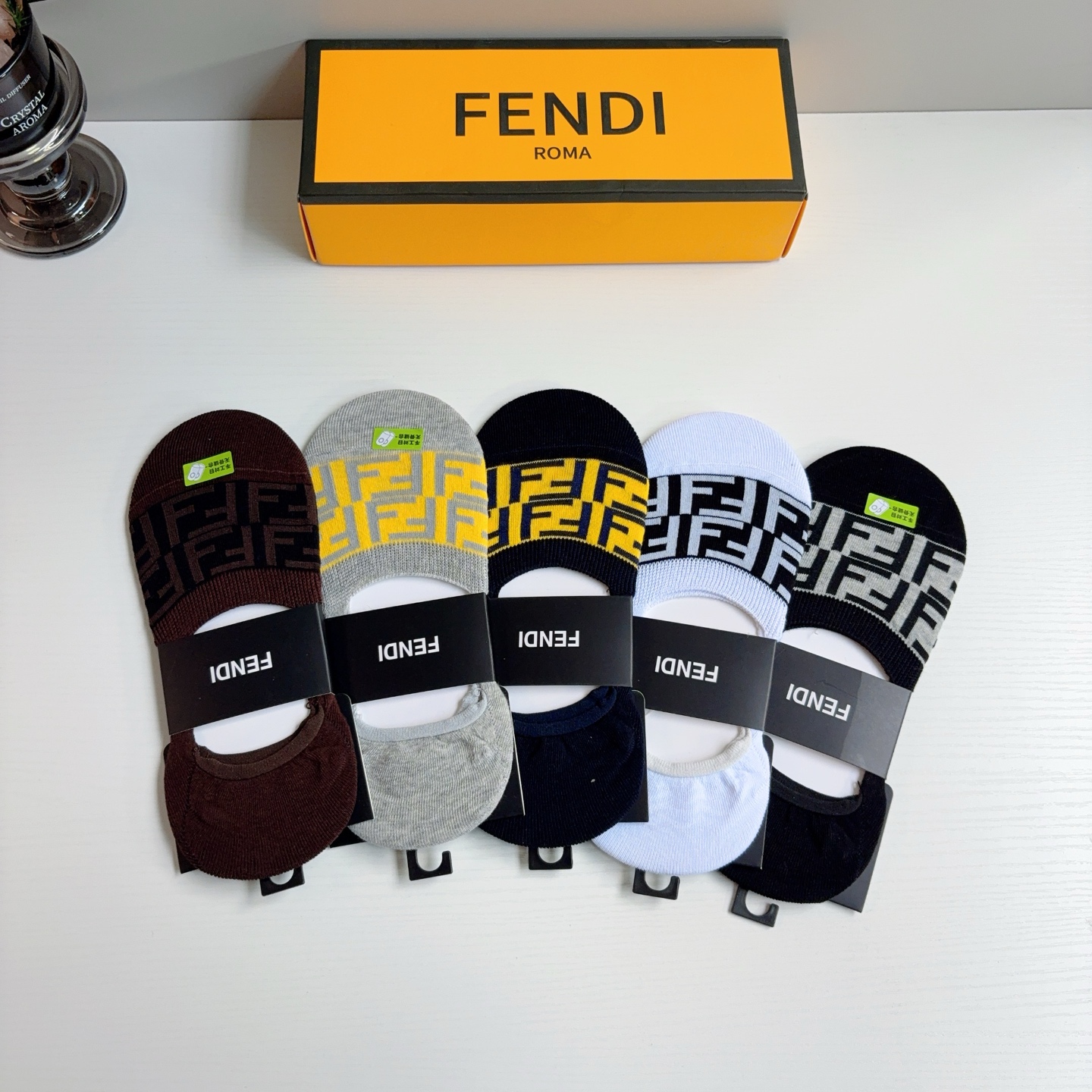 配包装（一盒5双） FENDI 芬迪 经典双F短款船袜 纯棉面料，潮人必备款袜子 个性时尚百搭款，你值得