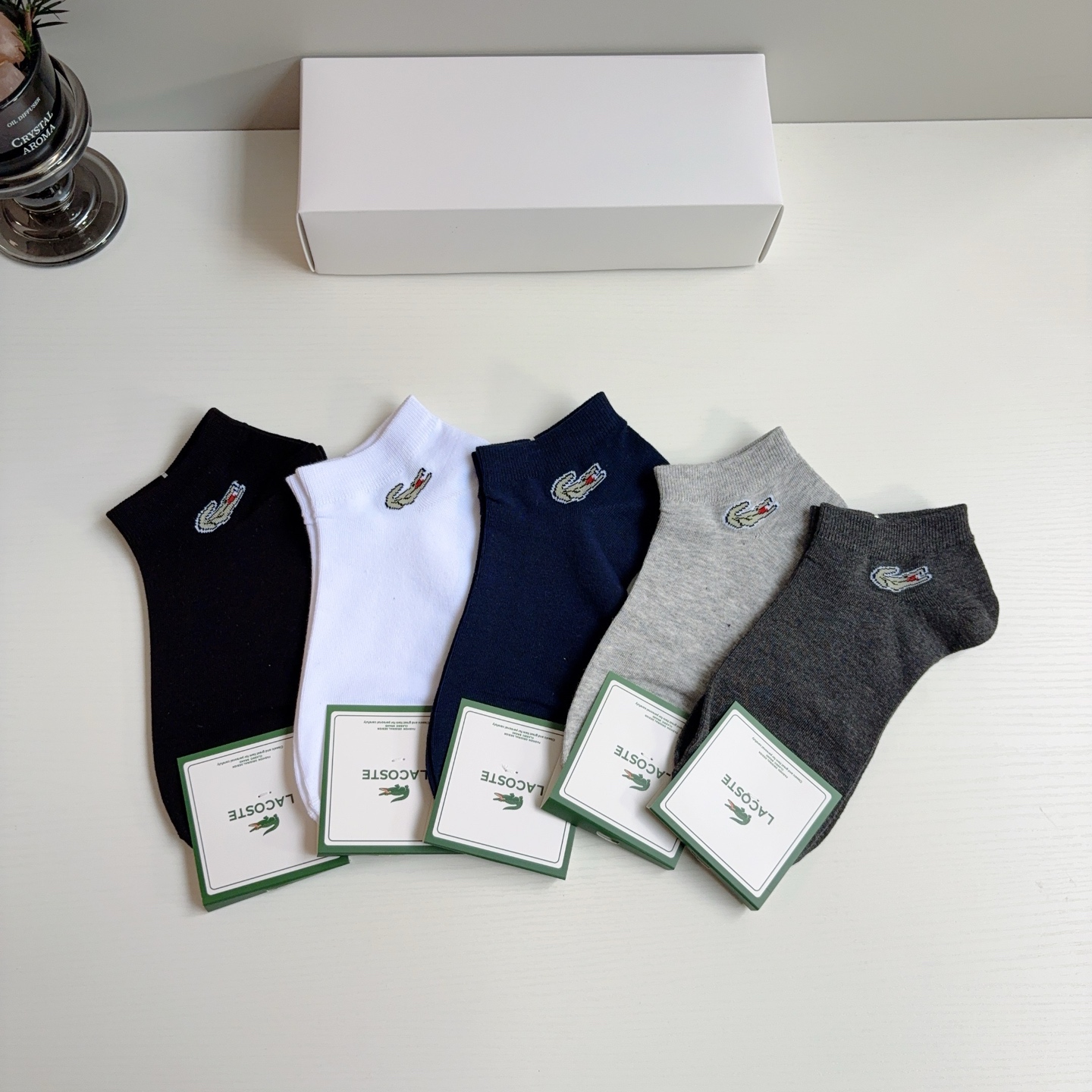 配包装【一盒五双】🐊 LACOSTE 鳄鱼 新款男士夏季短袜 欧美大牌船袜、纯棉材质！