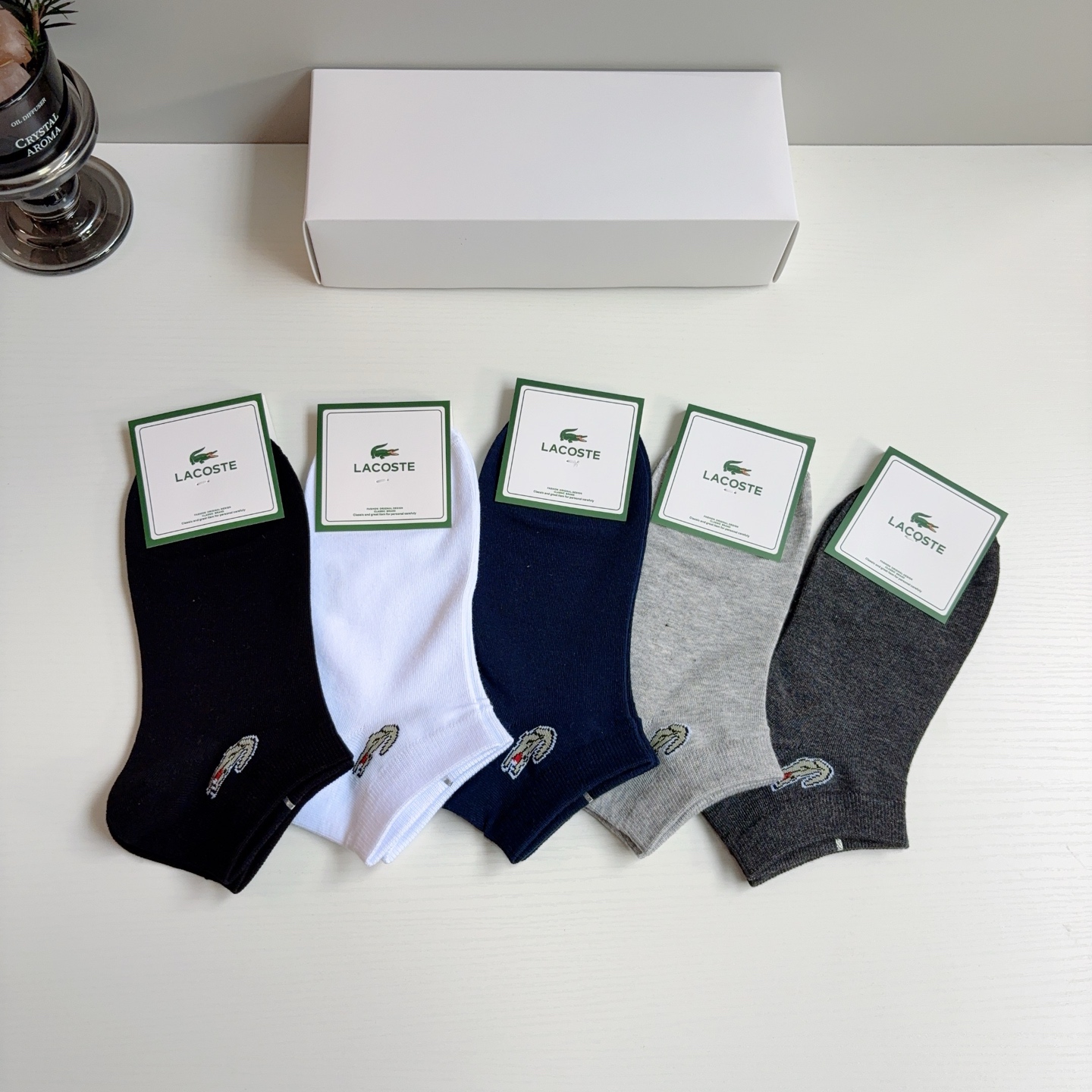 配包装【一盒五双】🐊 LACOSTE 鳄鱼 新款男士夏季短袜 欧美大牌船袜、纯棉材质！