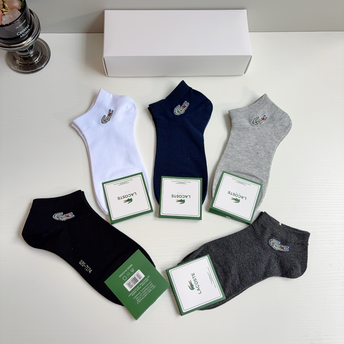 配包装【一盒五双】🐊 LACOSTE 鳄鱼 新款男士夏季短袜 欧美大牌船袜、纯棉材质！
