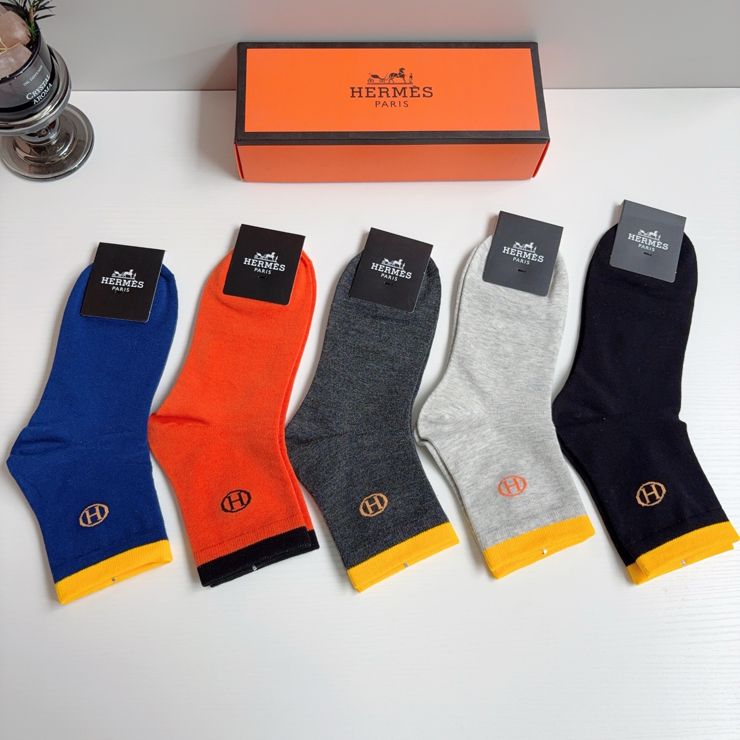 配包装【一盒5双】HERMES爱马仕高版本男款中筒袜子🔥超级柔软🔥潮人必不能少的专柜代购品质袜子！