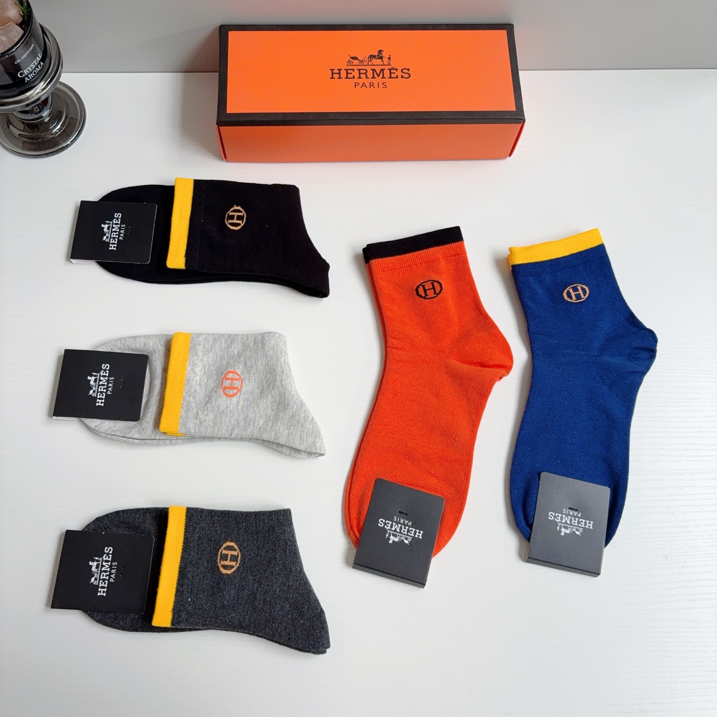 配包装【一盒5双】HERMES爱马仕高版本男款中筒袜子🔥超级柔软🔥潮人必不能少的专柜代购品质袜子！