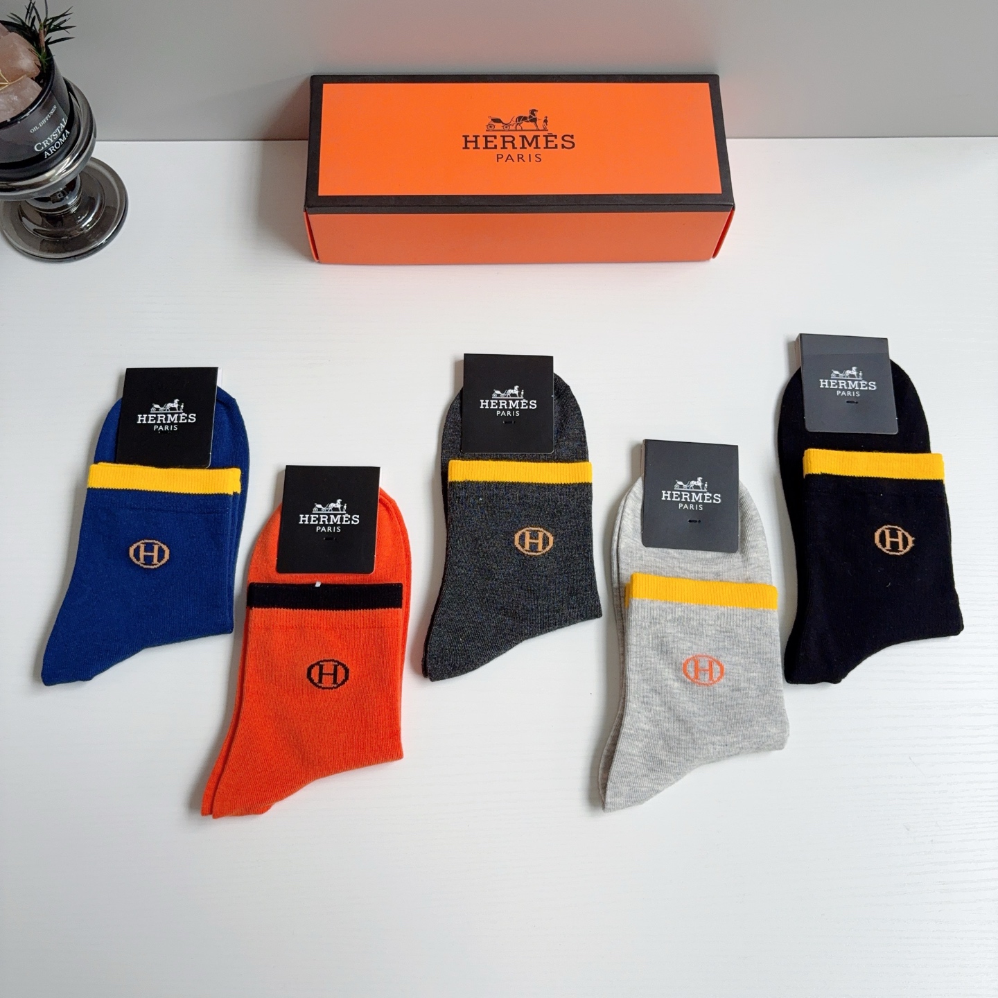 配包装【一盒5双】HERMES爱马仕高版本男款中筒袜子🔥超级柔软🔥潮人必不能少的专柜代购品质袜子！