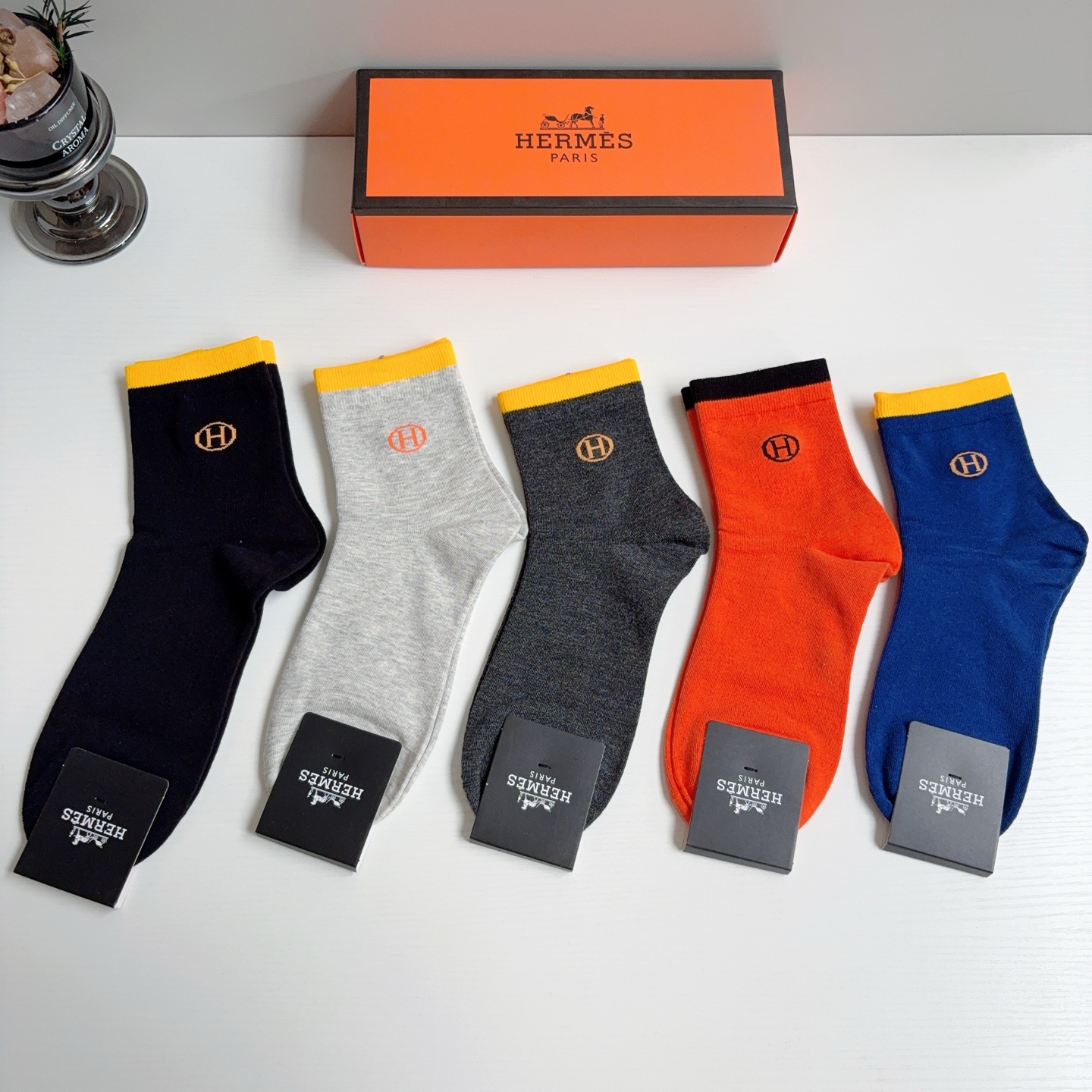 配包装【一盒5双】HERMES爱马仕高版本男款中筒袜子🔥超级柔软🔥潮人必不能少的专柜代购品质袜子！