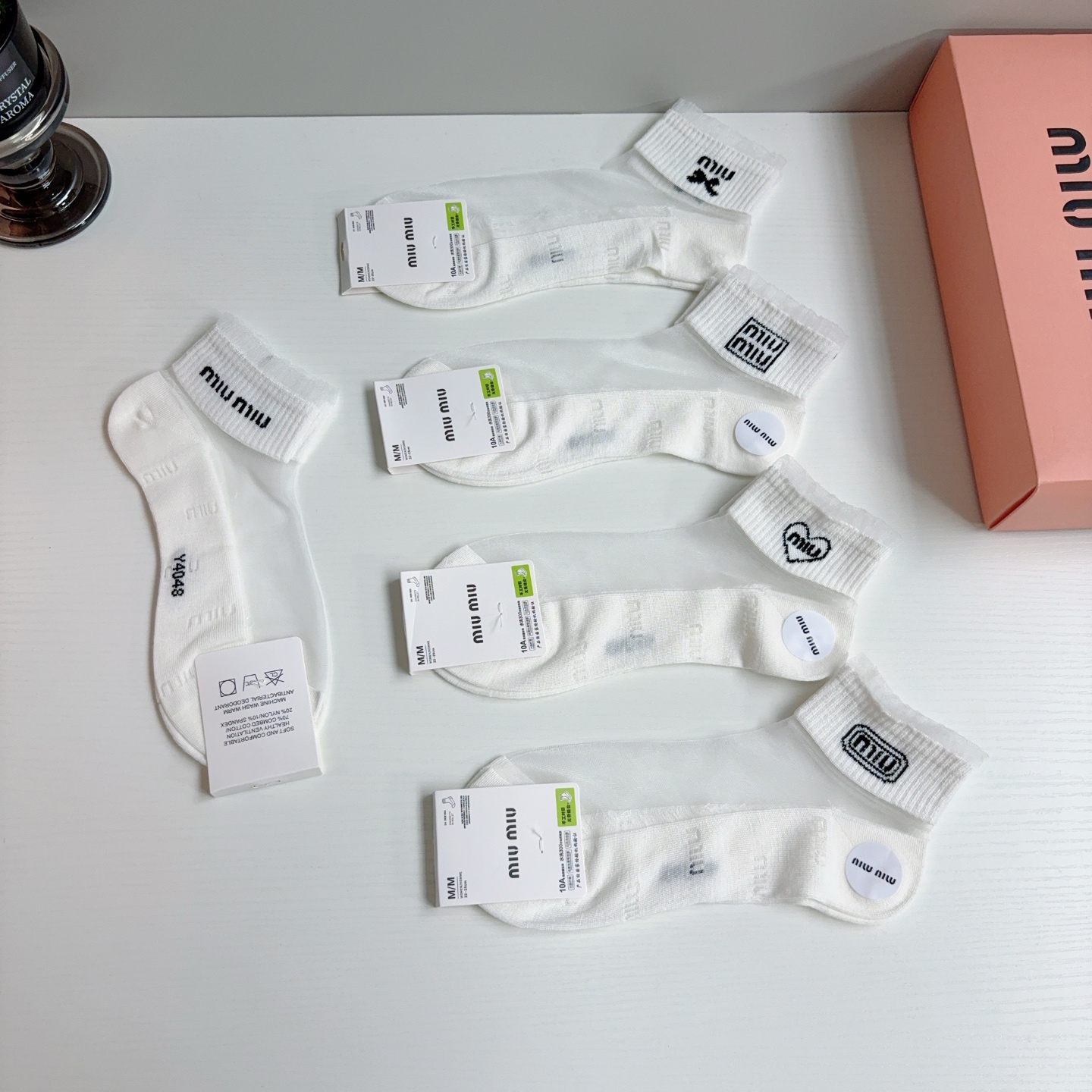 配包装【一盒5双】miumiu · 缪缪 新款冰丝袜子 网红短筒袜子❗️ins明星网红推荐❗️轻薄柔软透