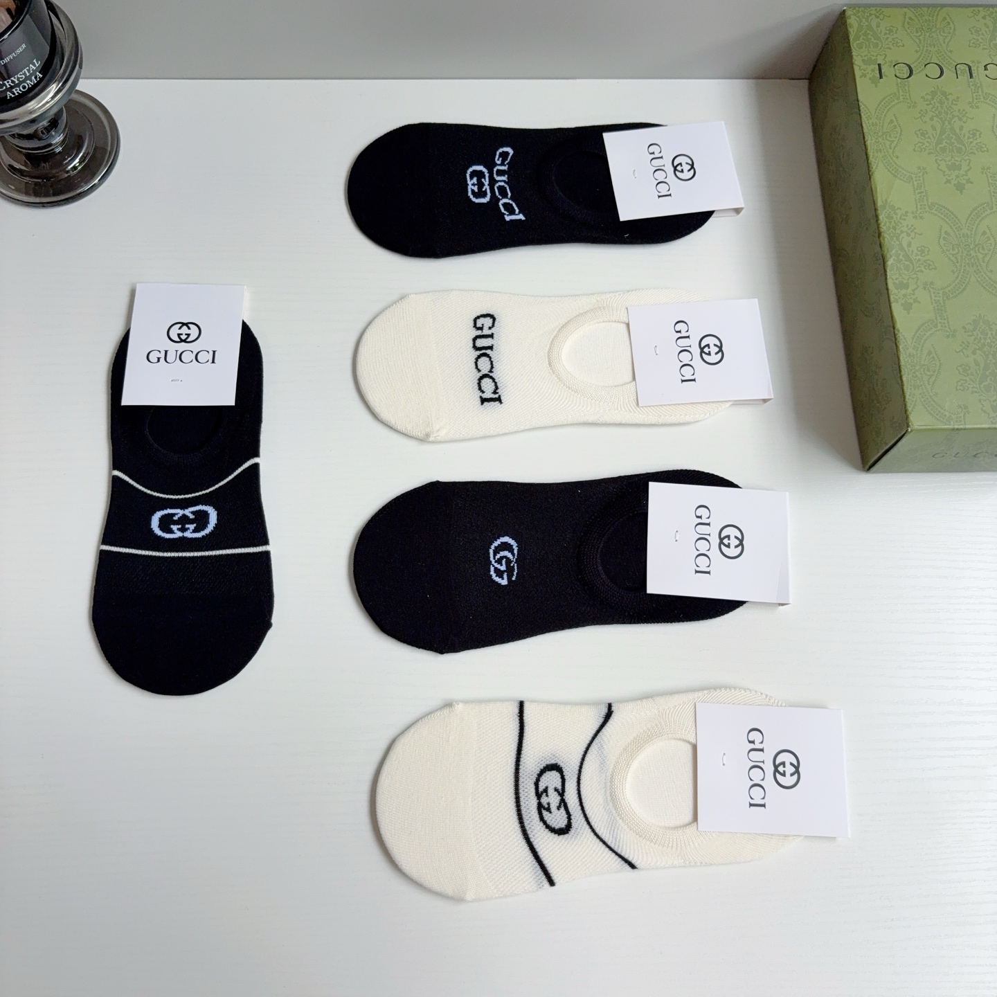 配包装（一盒5双） Gucci 古奇 ins超新款短款船袜，竹棉透气面料，经典G家袜子 个性时尚百搭款！