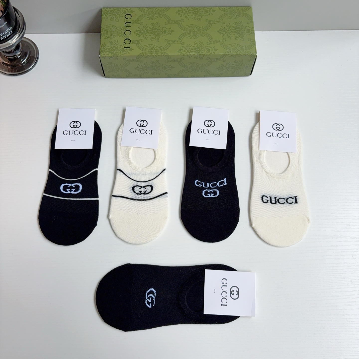 配包装（一盒5双） Gucci 古奇 ins超新款短款船袜，竹棉透气面料，经典G家袜子 个性时尚百搭款！
