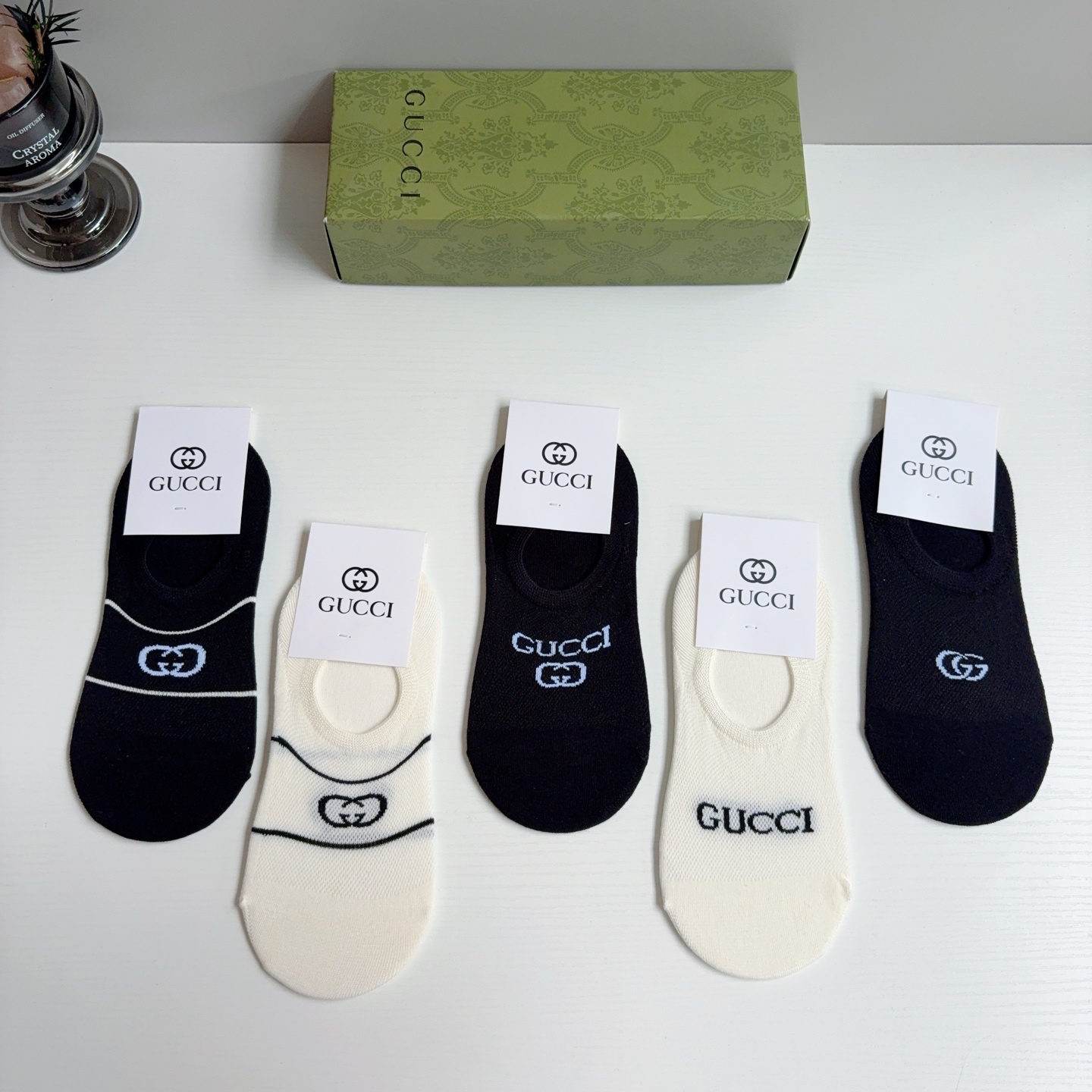 配包装（一盒5双） Gucci 古奇 ins超新款短款船袜，竹棉透气面料，经典G家袜子 个性时尚百搭款！