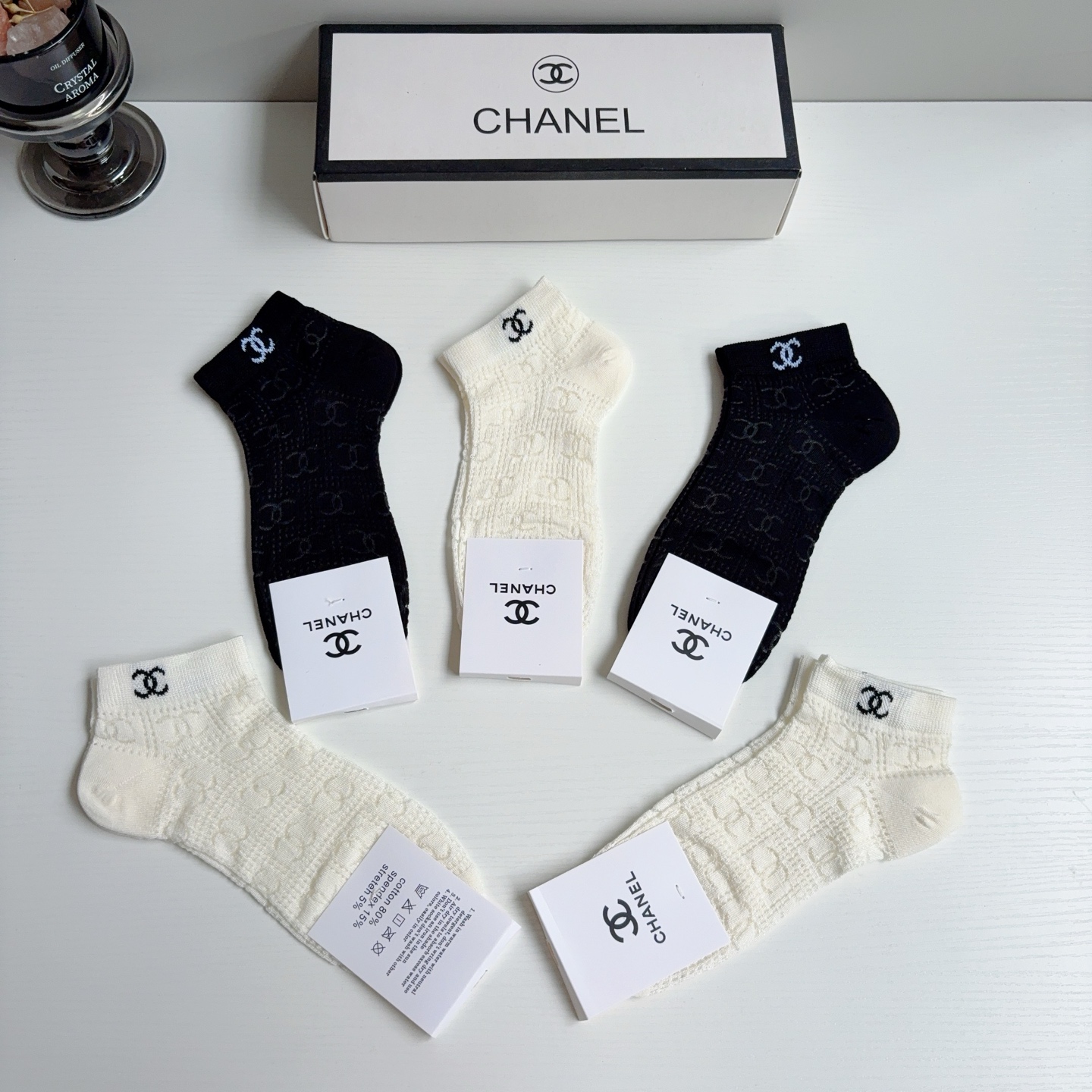 配包装（一盒5双）CHANEL 香奈儿经典船袜❗️竹棉透气材质 经典双C图案logo，潮人必备超好搭❗️