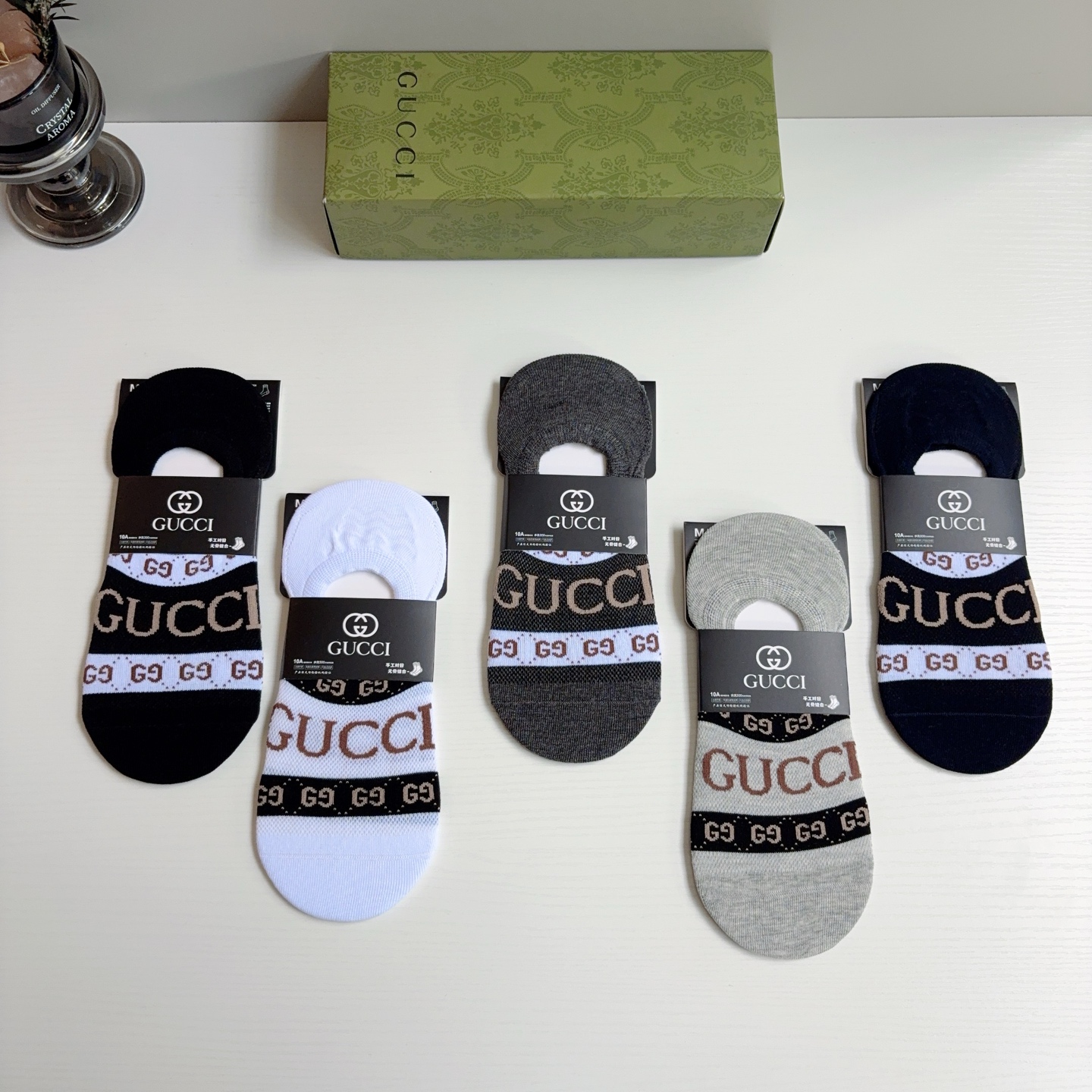 配包装（一盒5双）  Gucci 古奇 ins超新款短款船袜，竹棉透气面料，经典G家袜子 个性时尚百搭款！